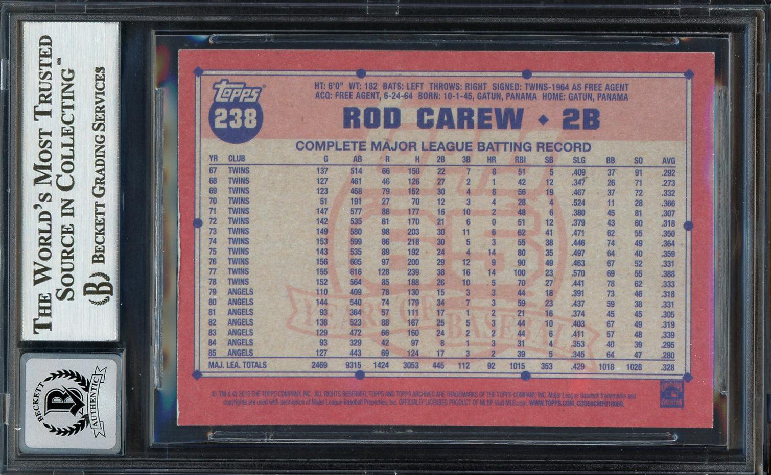 Rod Carew Autographed 2016 Topps Archives Card #238 Minnesota Twins Auto Grade Gem Mint 10 Beckett BAS Stock #192806 - Image 2