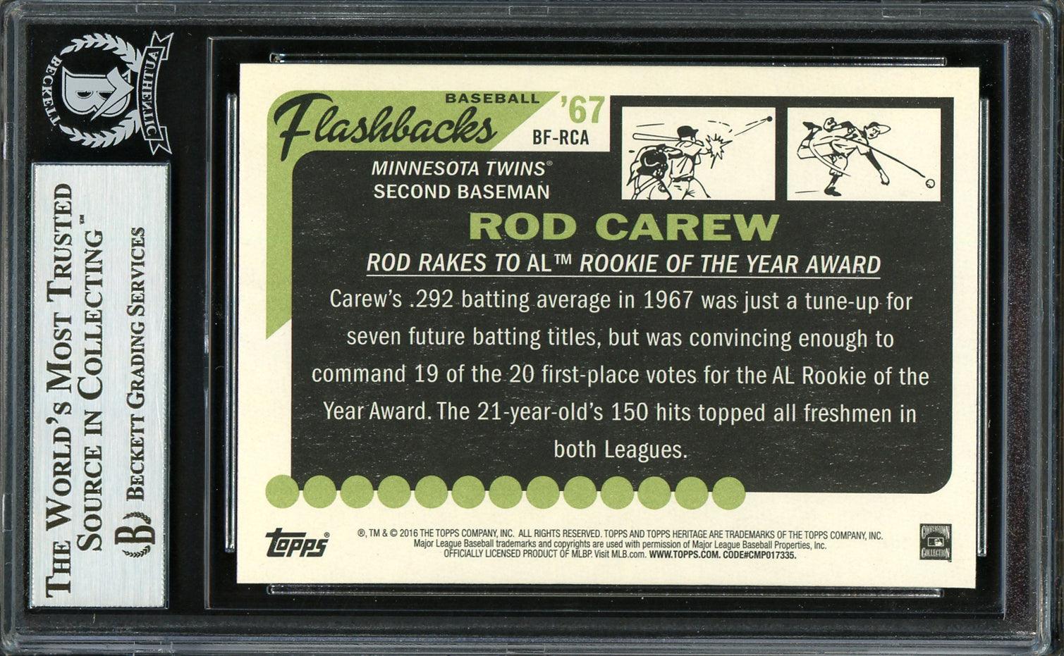 Rod Carew Autographed 2016 Topps Heritage Flashbacks Card #BF-RCA Minnesota Twins Beckett BAS Stock #193380 - Image 2