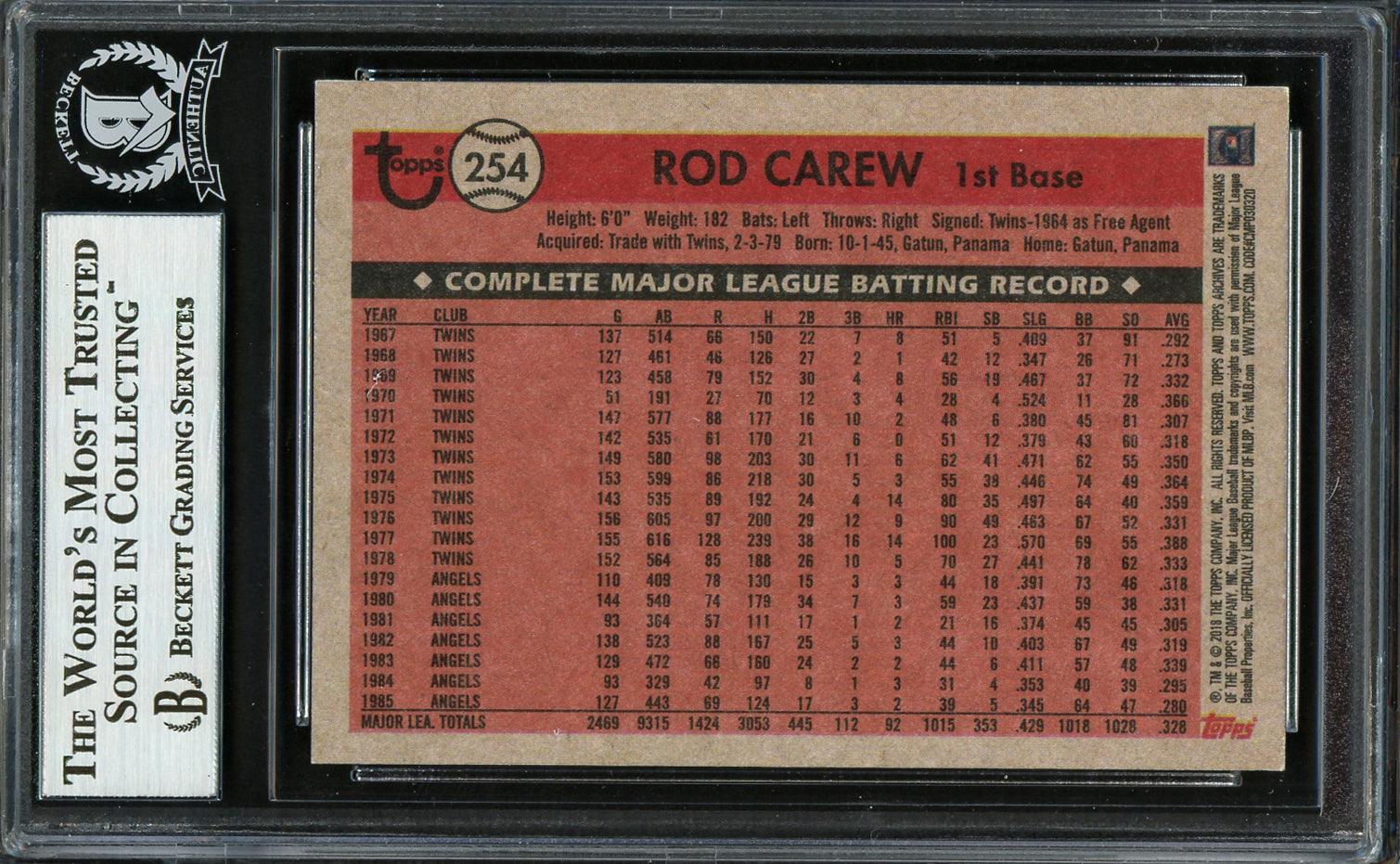 Rod Carew Autographed 2018 Topps Archives Card #254 California Angels Beckett BAS Stock #193404 - Image 2