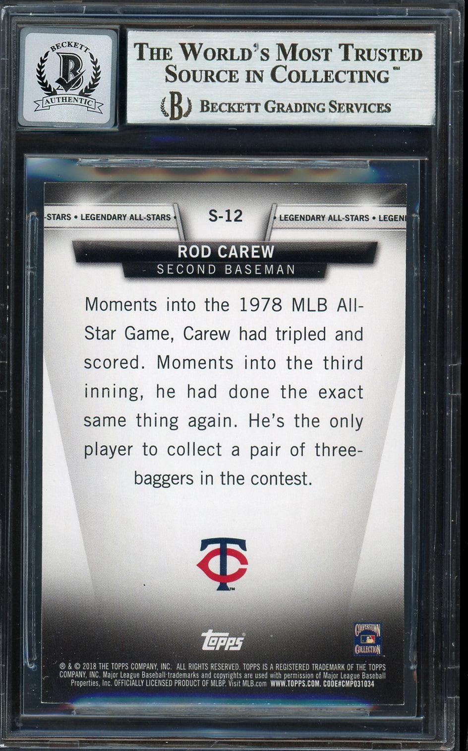 Rod Carew Autographed 2018 Topps Legendary All Stars Card #S-12 Minnesota Twins Auto Grade Gem Mint 10 Beckett BAS Stock #192821 - Image 2