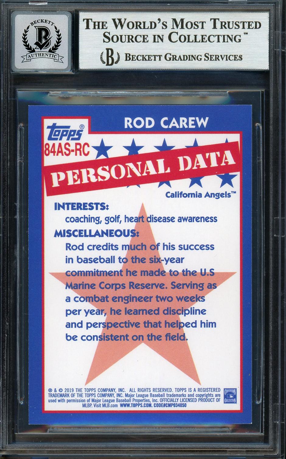 Rod Carew Autographed 2019 Topps 1984 Card #84AS-RC California Angels Auto Grade Gem Mint 10 Beckett BAS #12752086 - Image 2