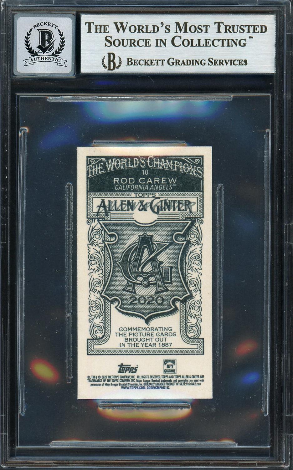 Rod Carew Autographed 2020 Topps Allen & Ginter Mini Card #10 California Angels Auto Grade Gem Mint 10 Beckett BAS #12752110 - Image 2