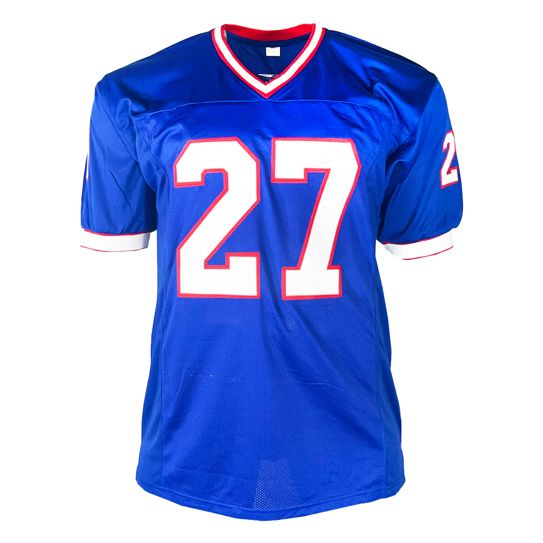 Rodney Hampton Signed SB XXV Champs Inscription New York Pro Blue Football Jersey (JSA) - Image 3