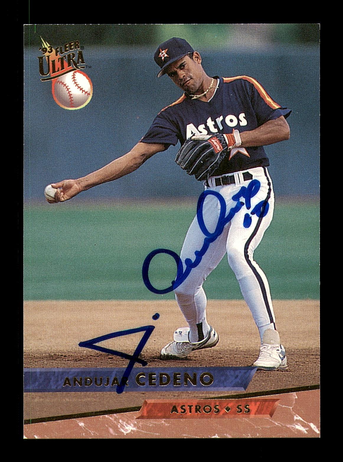 Roger Cedeno Autographed 1993 Fleer Ultra Card #391 Houston Astros SKU #184005