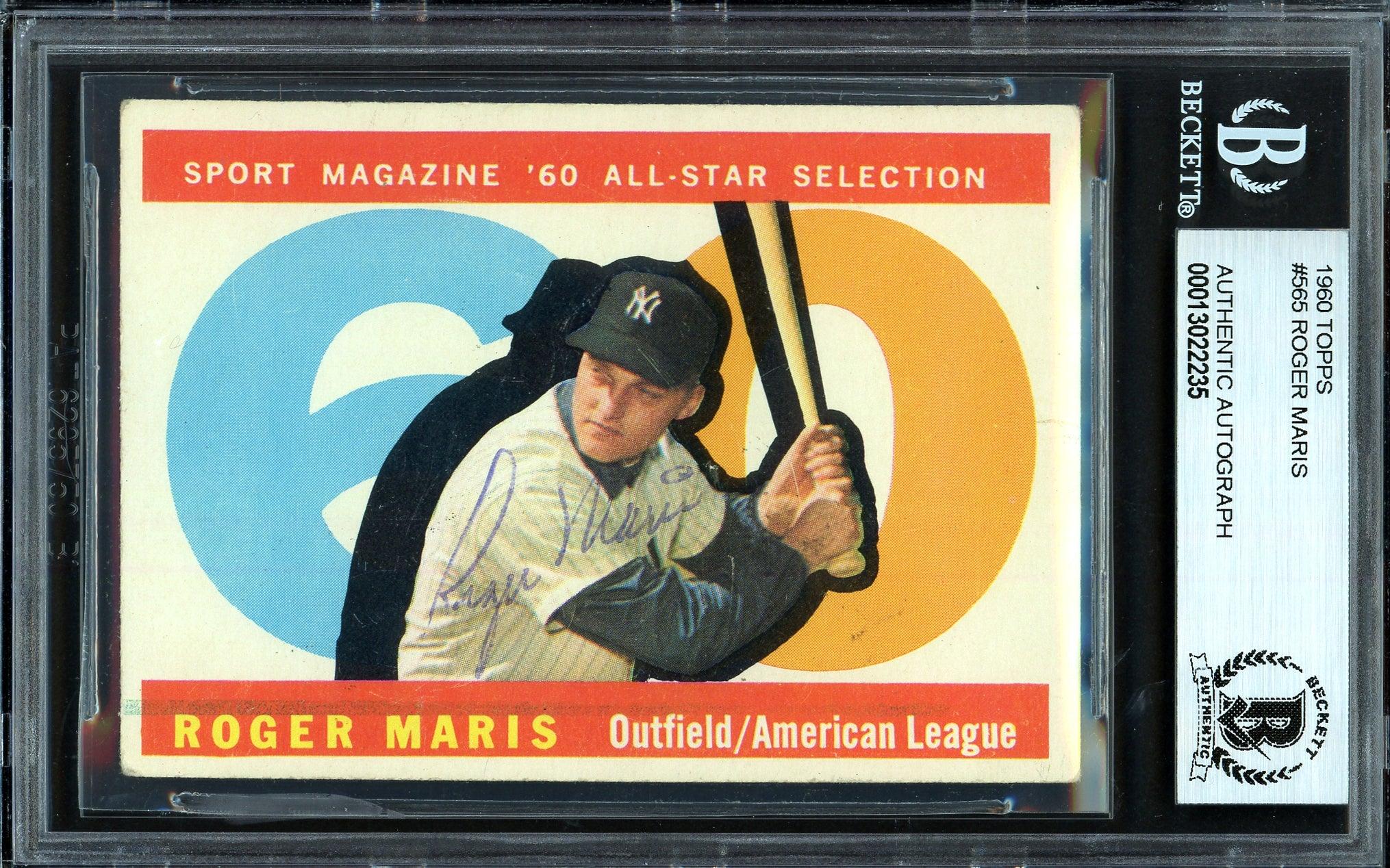 Roger Maris Autographed 1960 Topps Card #565 New York Yankees Vintage Signature Beckett BAS #13022235