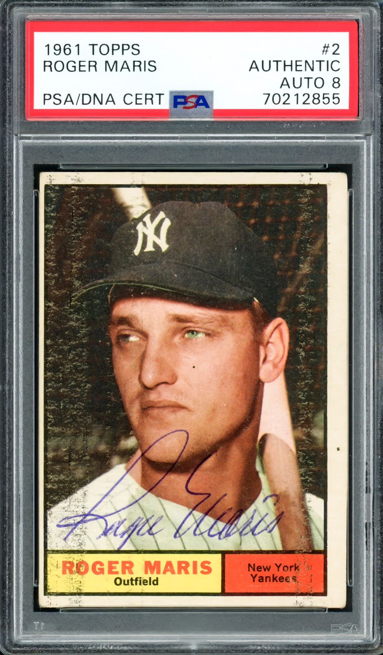 Roger Maris Autographed 1961 Topps Card #2 New York Yankees PSA/DNA #70212855