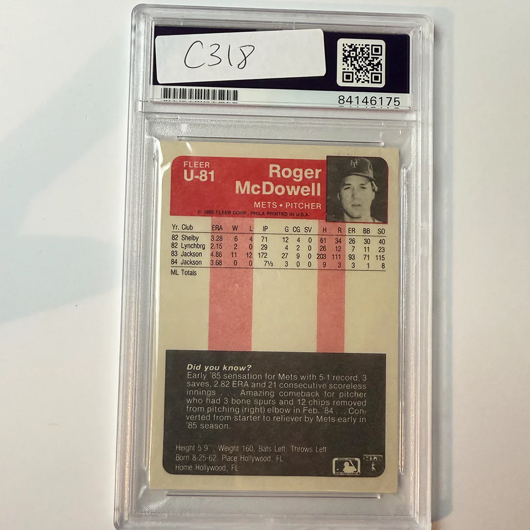 Roger McDowell Signed 1985 FleerUpdate Rookie #U81 1986 World Champs PSA Auto Auth - Image 2