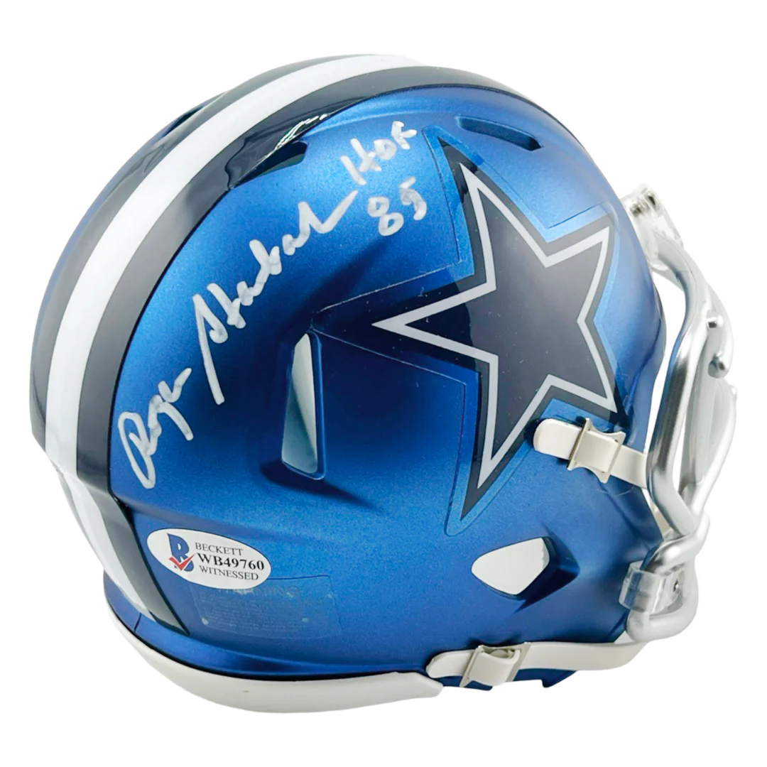 Roger Staubach Signed HOF 85 Inscription Dallas Cowboys Blaze Mini Football Helmet (Beckett) - Image 3