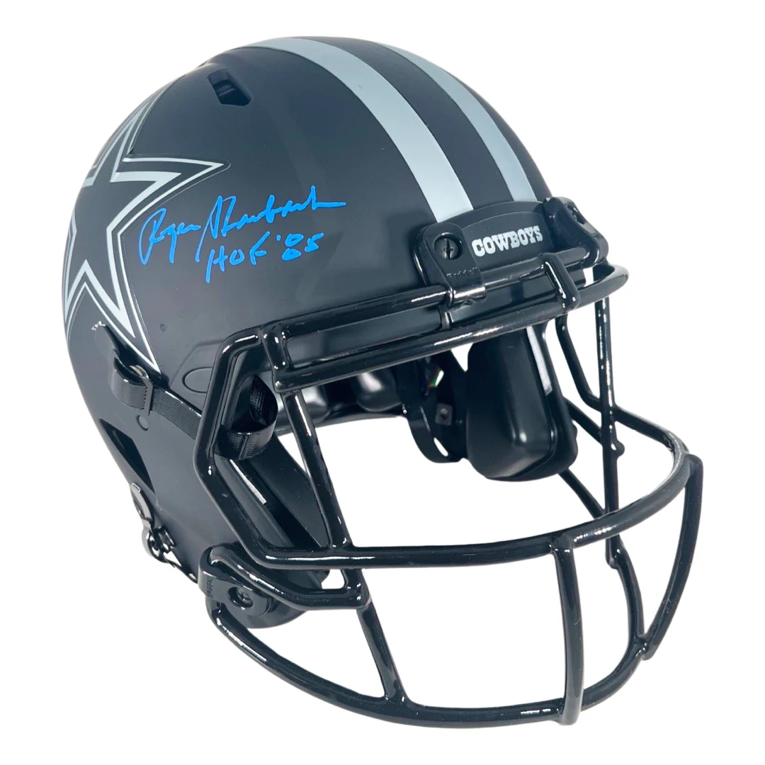 Roger Staubach Signed HOF 85 Inscription Dallas Cowboys Authentic Eclipse Speed Full-Size Replica Football Helmet (Beckett) - Image 2