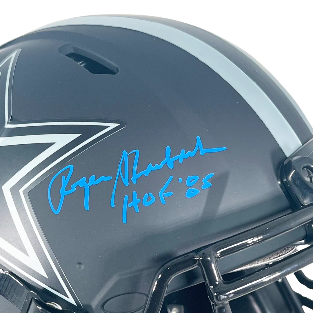 Roger Staubach Signed HOF 85 Inscription Dallas Cowboys Authentic Eclipse Speed Full-Size Replica Football Helmet (Beckett) - Image 3