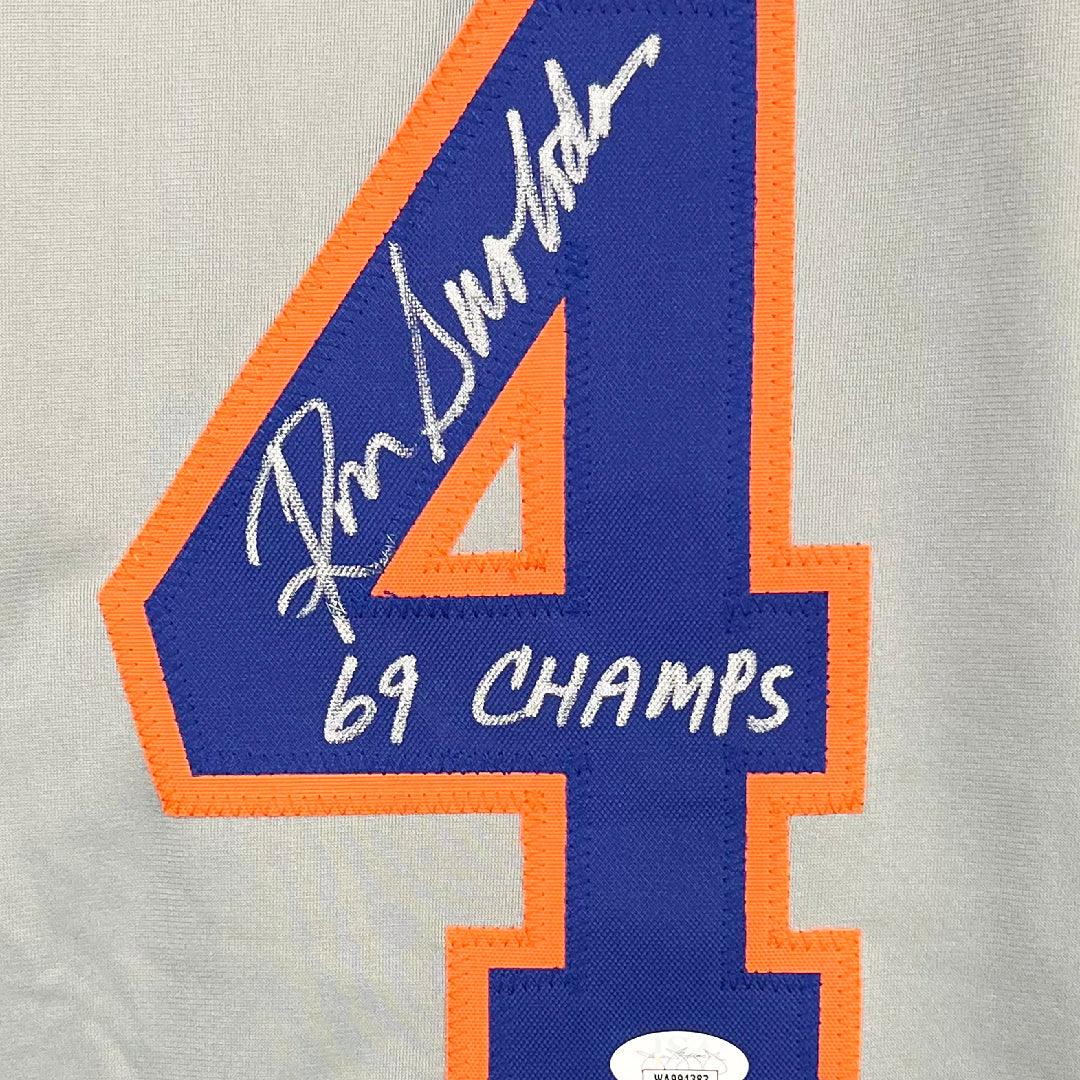 Ron Swoboda Signed 69 Champs Inscription New York Grey Baseball Jersey (JSA) - Image 2