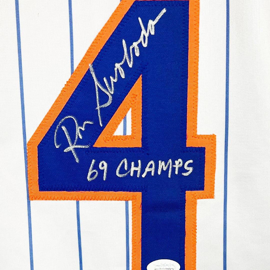 Ron Swoboda Signed 69 Champs Inscription New York Pinstripe Baseball Jersey (JSA) - Image 2