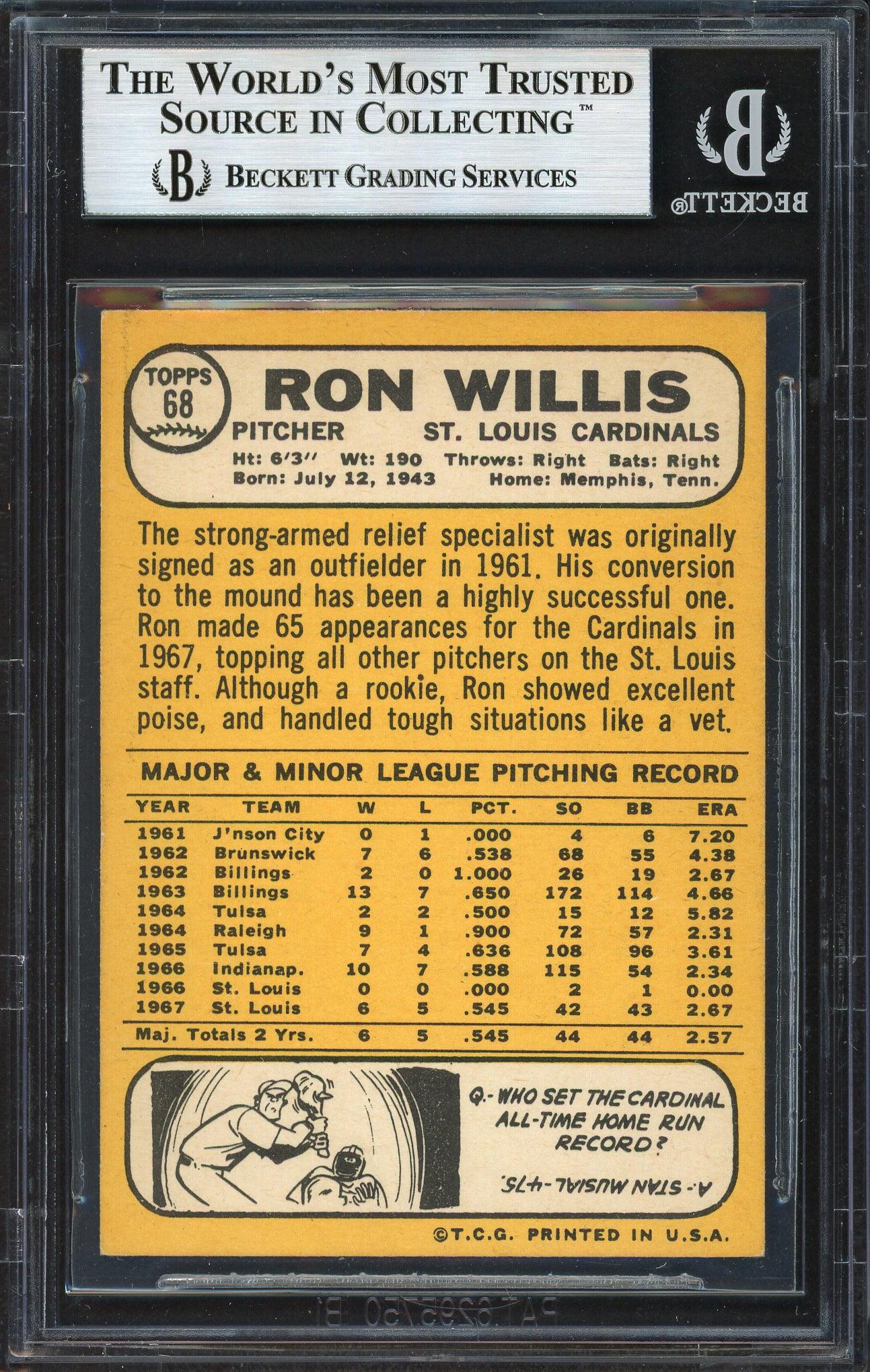 Ron Willis Autographed 1968 Topps Card #68 St. Louis Cardinals Beckett BAS #12232681 - Image 2
