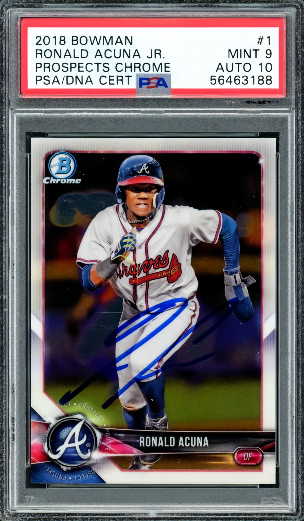Ronald Acuna Jr. Autographed 2018 Bowman Prospects Chrome Rookie Card #1 Atlanta Braves PSA 9 Auto Grade Gem Mint 10 PSA/DNA #56463188