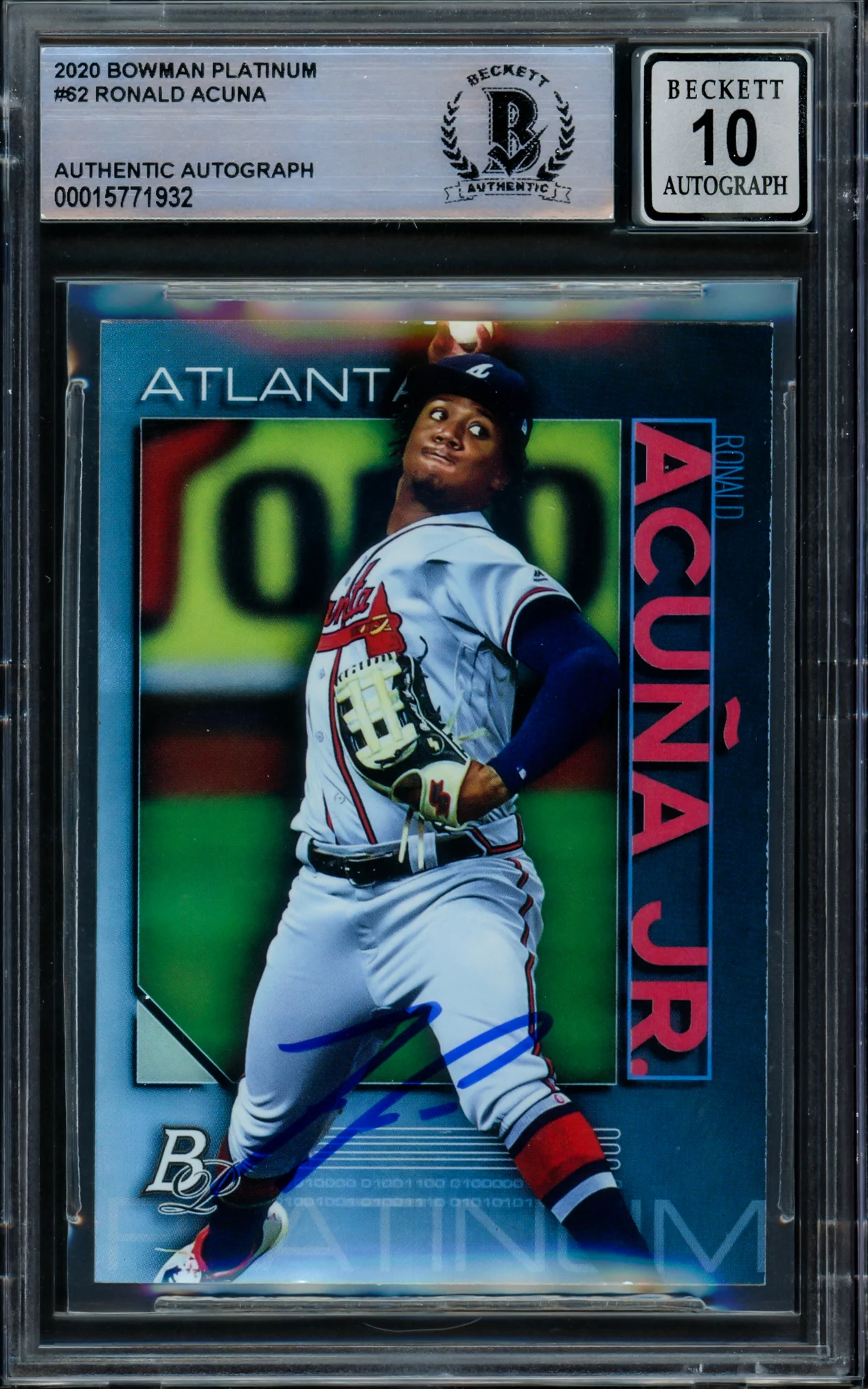 Ronald Acuna Jr. Autographed 2020 Bowman Platinum Card #62 Atlanta Braves Auto Grade Gem Mint 10 Beckett BAS #15771932