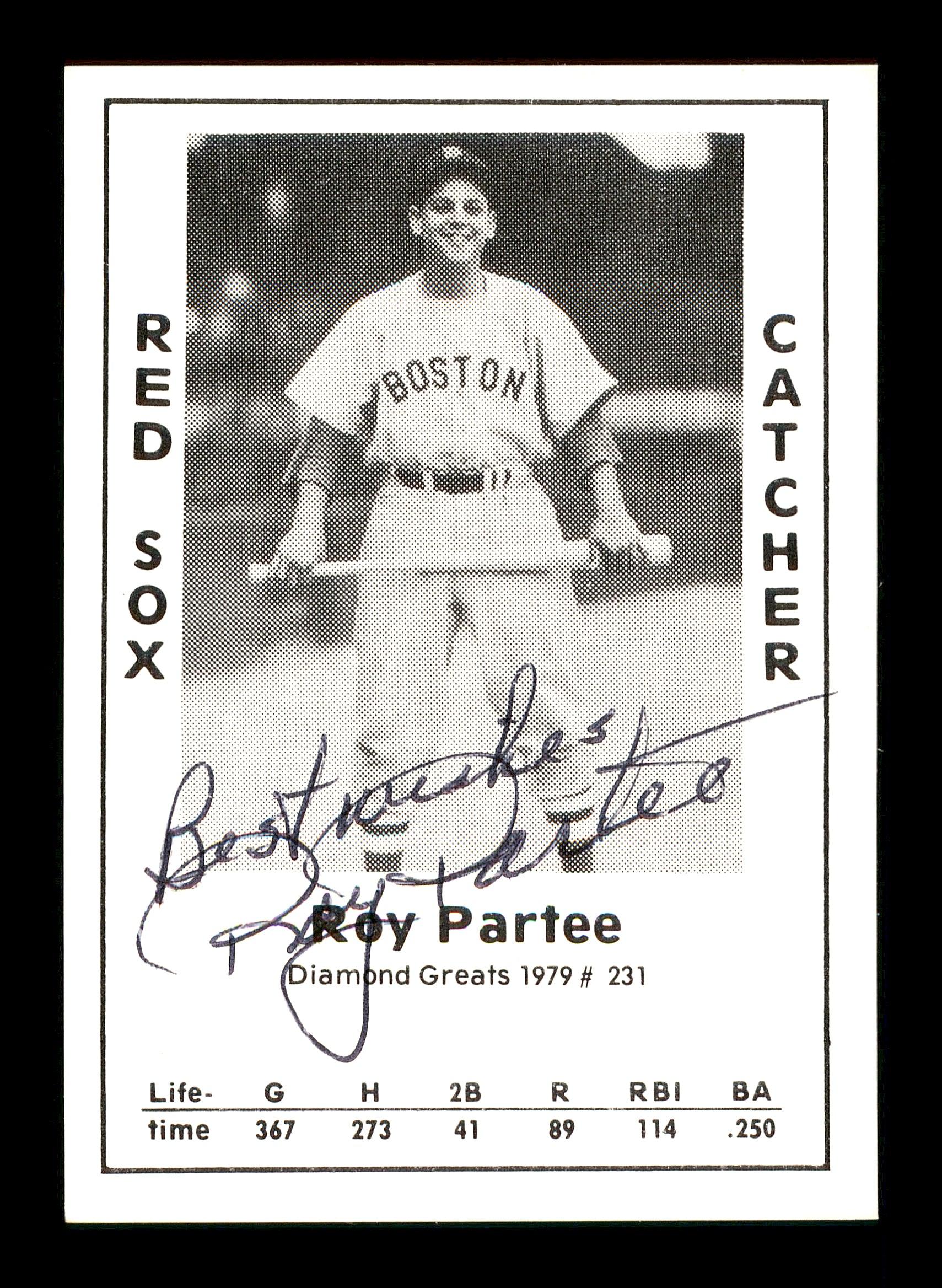 Roy Partee Autographed 1979 Diamond Greats Card #231 Boston Red Sox "Best Wishes" SKU #171893