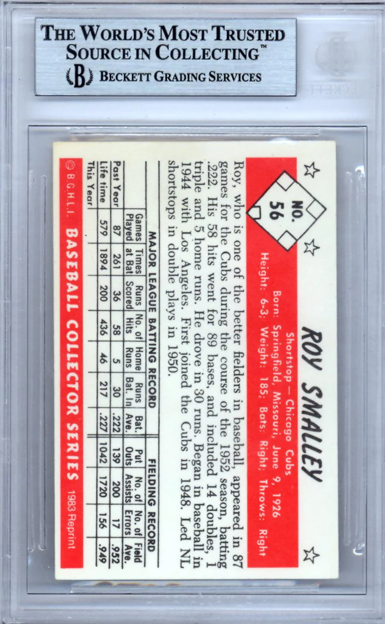 Roy Smalley Autographed 1953 Bowman Reprint Card #56 Chicago Cubs Beckett BAS #9888225 - Image 2