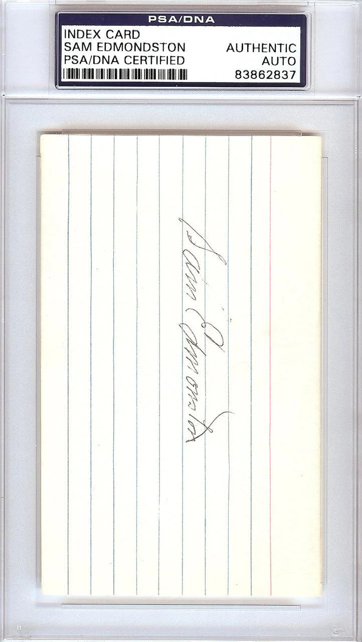 Sam Edmonston Autographed 3x5 Index Card Washington Senators PSA/DNA #83862837