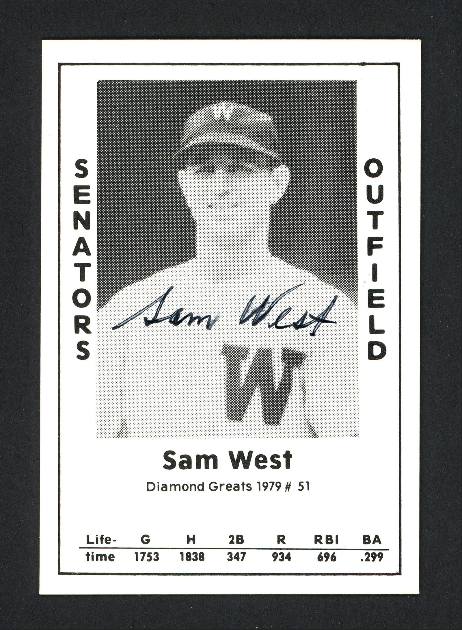 Sam West Autographed 1979 Diamond Greats Card #51 Washington Senators SKU #165608
