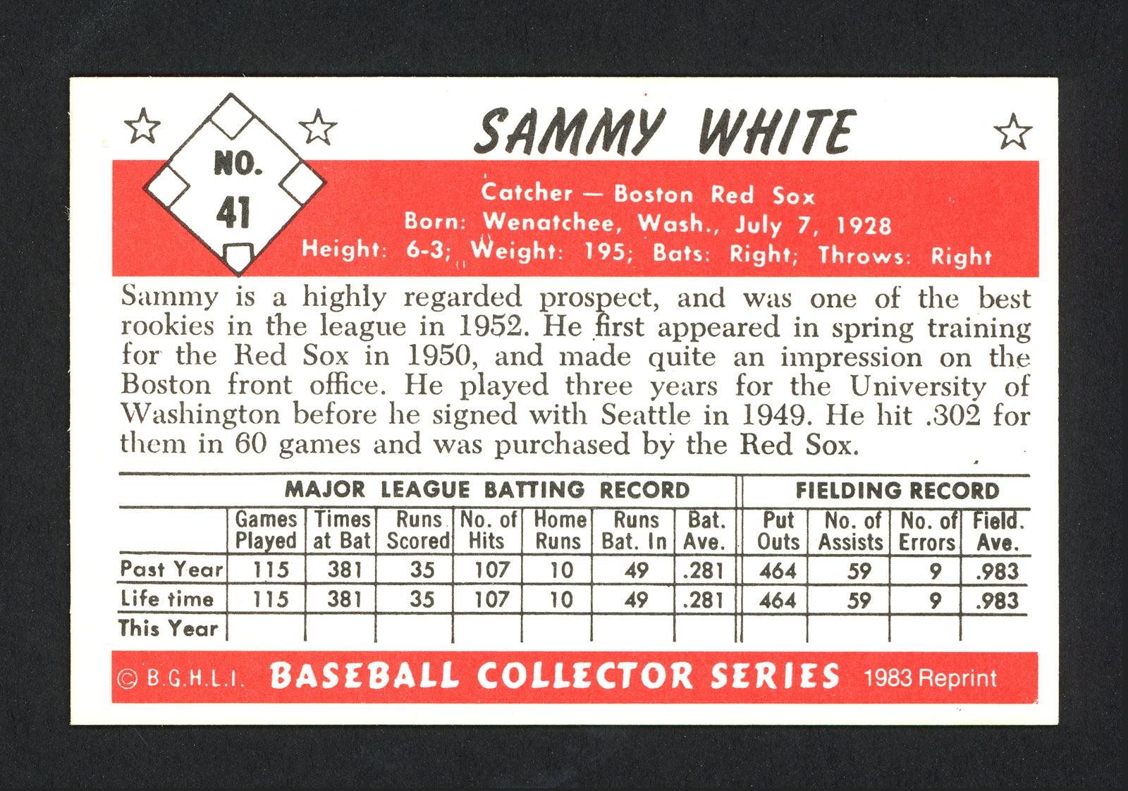 Sammy White Autographed 1983 CCC 1953 Bowman Reprint Card #41 Boston Red Sox SKU #165595 - Image 2