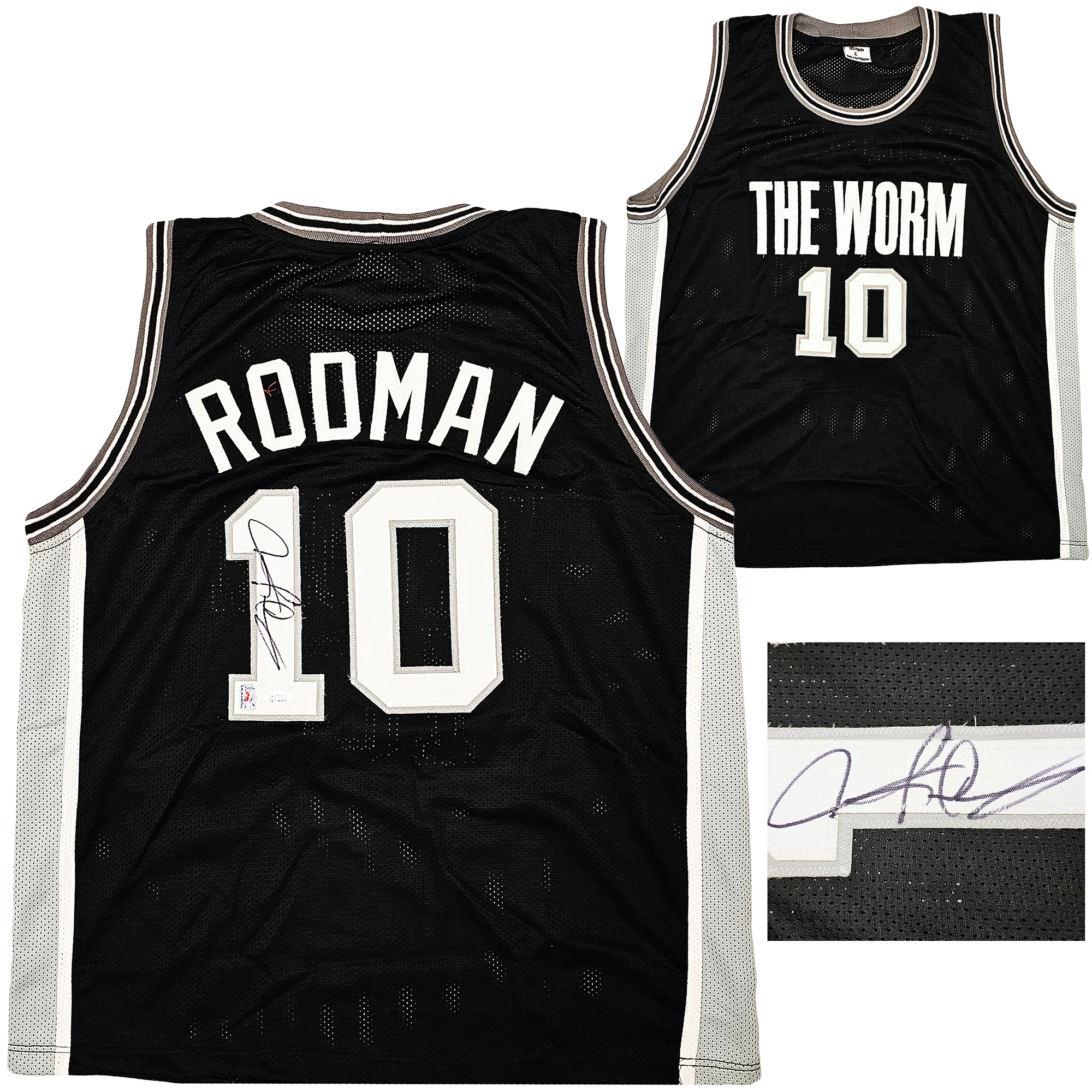 San Antonio Spurs Dennis Rodman Autographed Black Jersey JSA Stock #215732