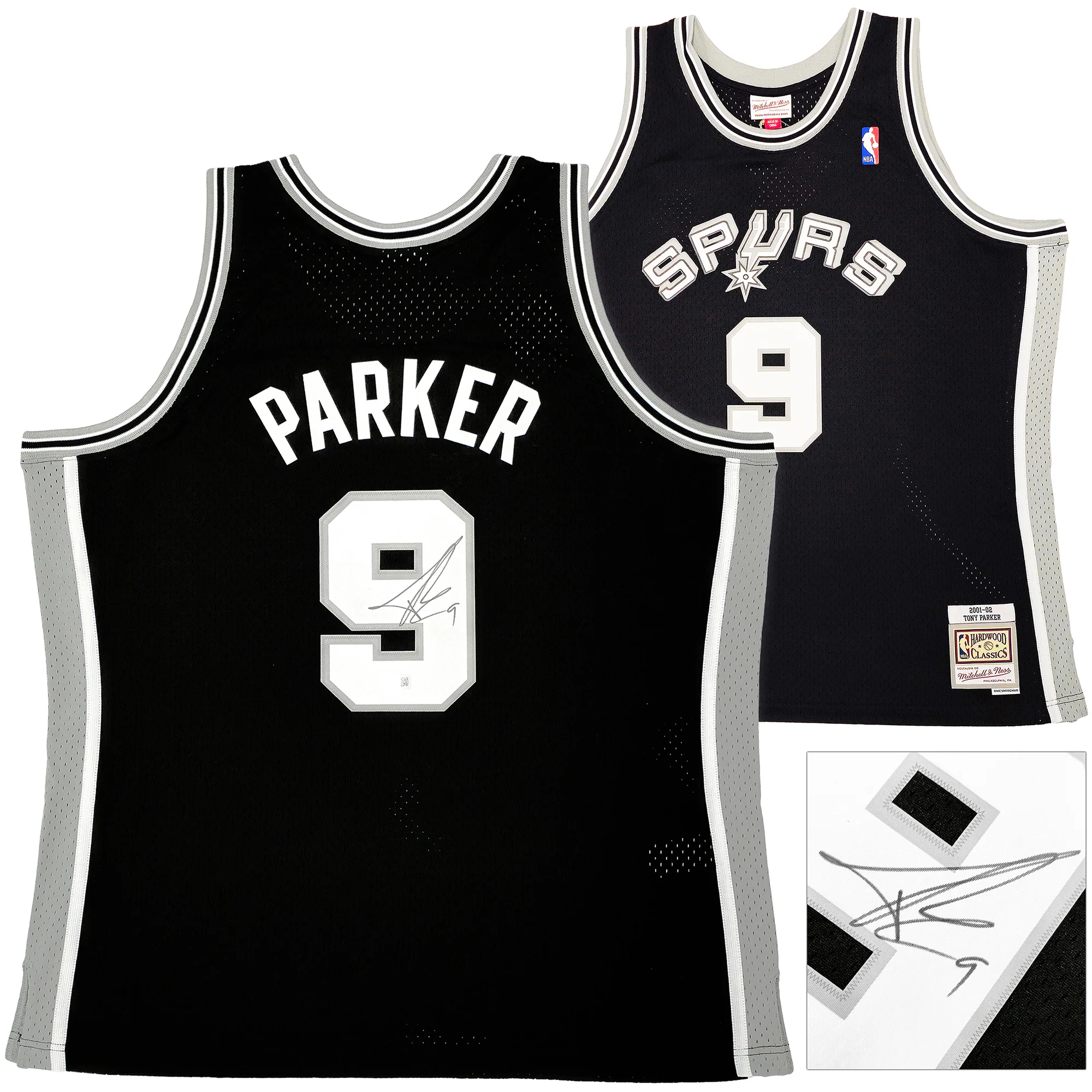 San Antonio Spurs Tony Parker Autographed Black Authentic Mitchell & Ness 2001-02 HWC Swingman Rookie Year Jersey Size XXL Beckett BAS Witness