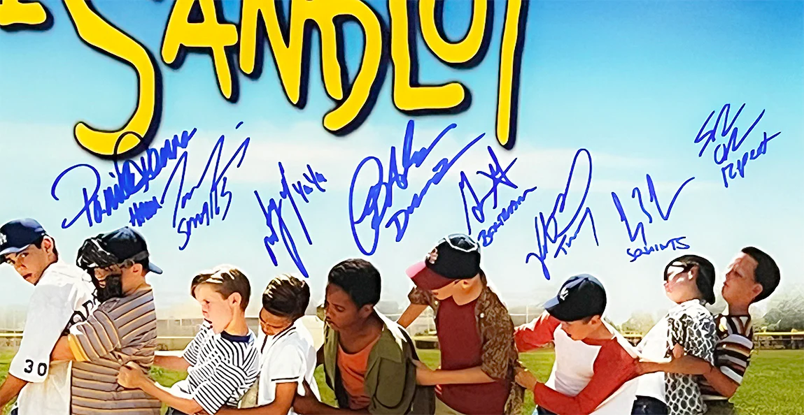 Sandlot Movie Cast Signed 8 Signature Nickname Inscriptions Pose 4 16x20 Baseball Photo (Beckett) - Image 2