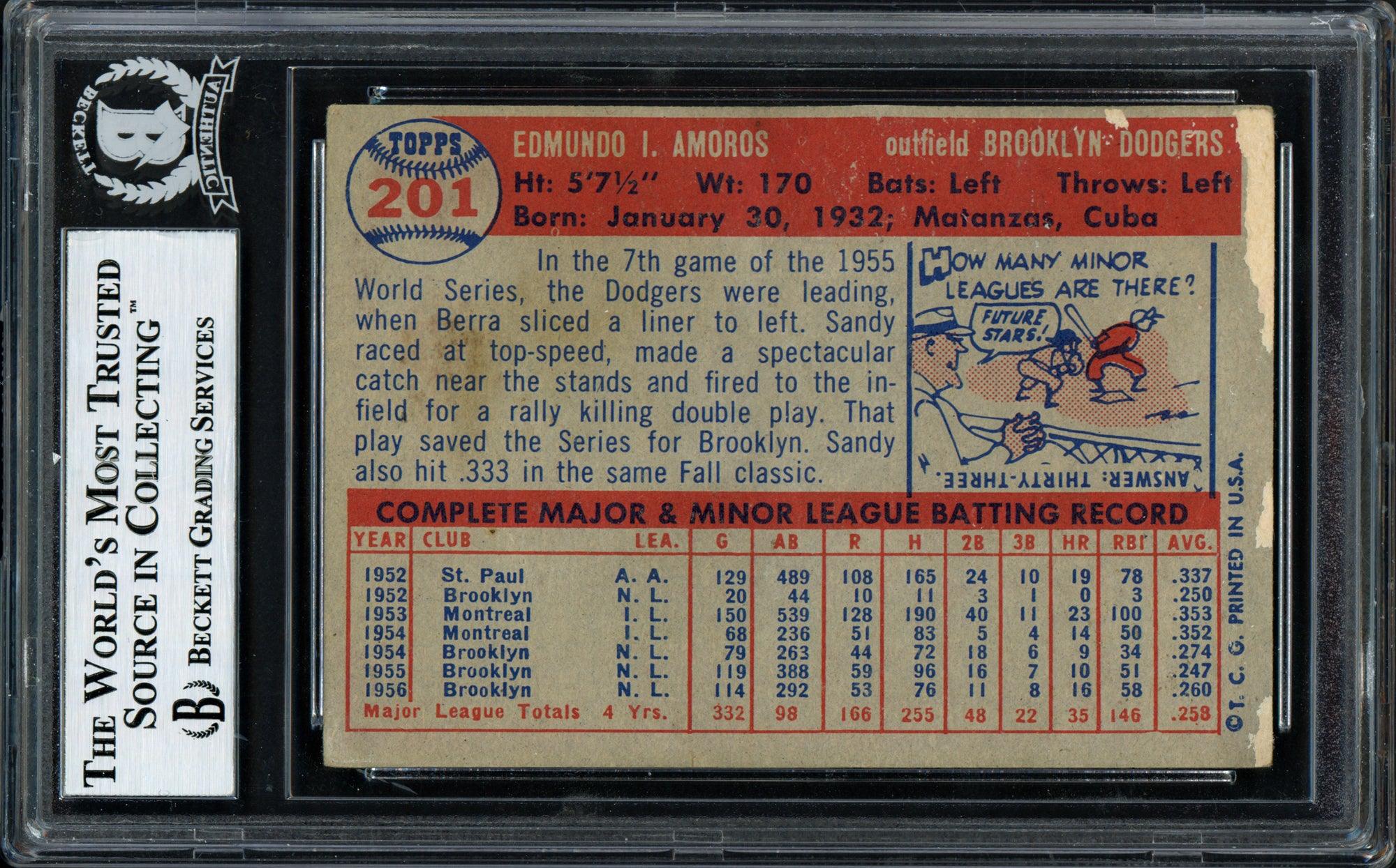 Sandy Amoros Autographed 1957 Topps Card #201 Brooklyn Dodgers Beckett BAS #12056603 - Image 2