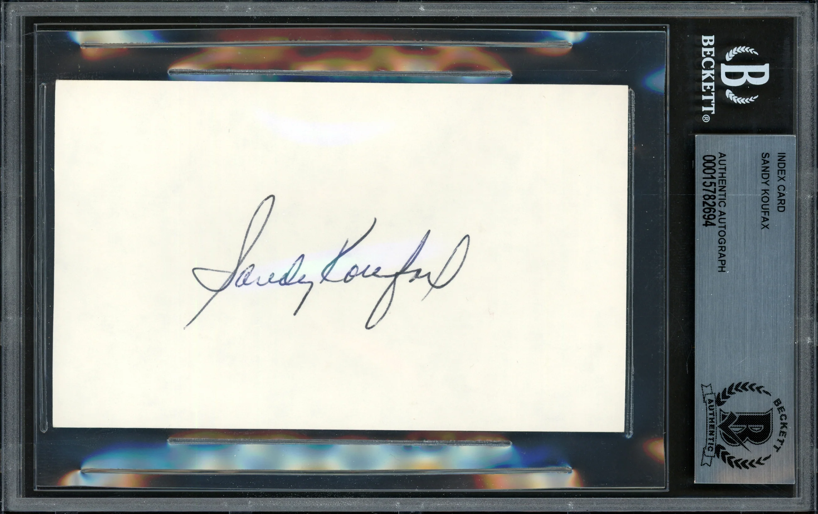 Sandy Koufax Autographed 3x5 Index Card Los Angeles Dodgers Beckett BAS #15782694
