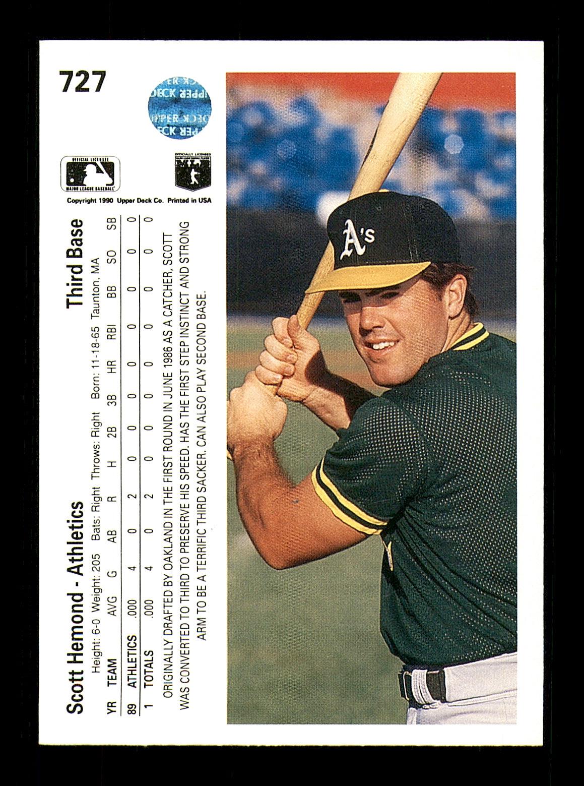 Scott Hemond Autographed 1990 Upper Deck Card #727 Oakland A's SKU #184045 - Image 2