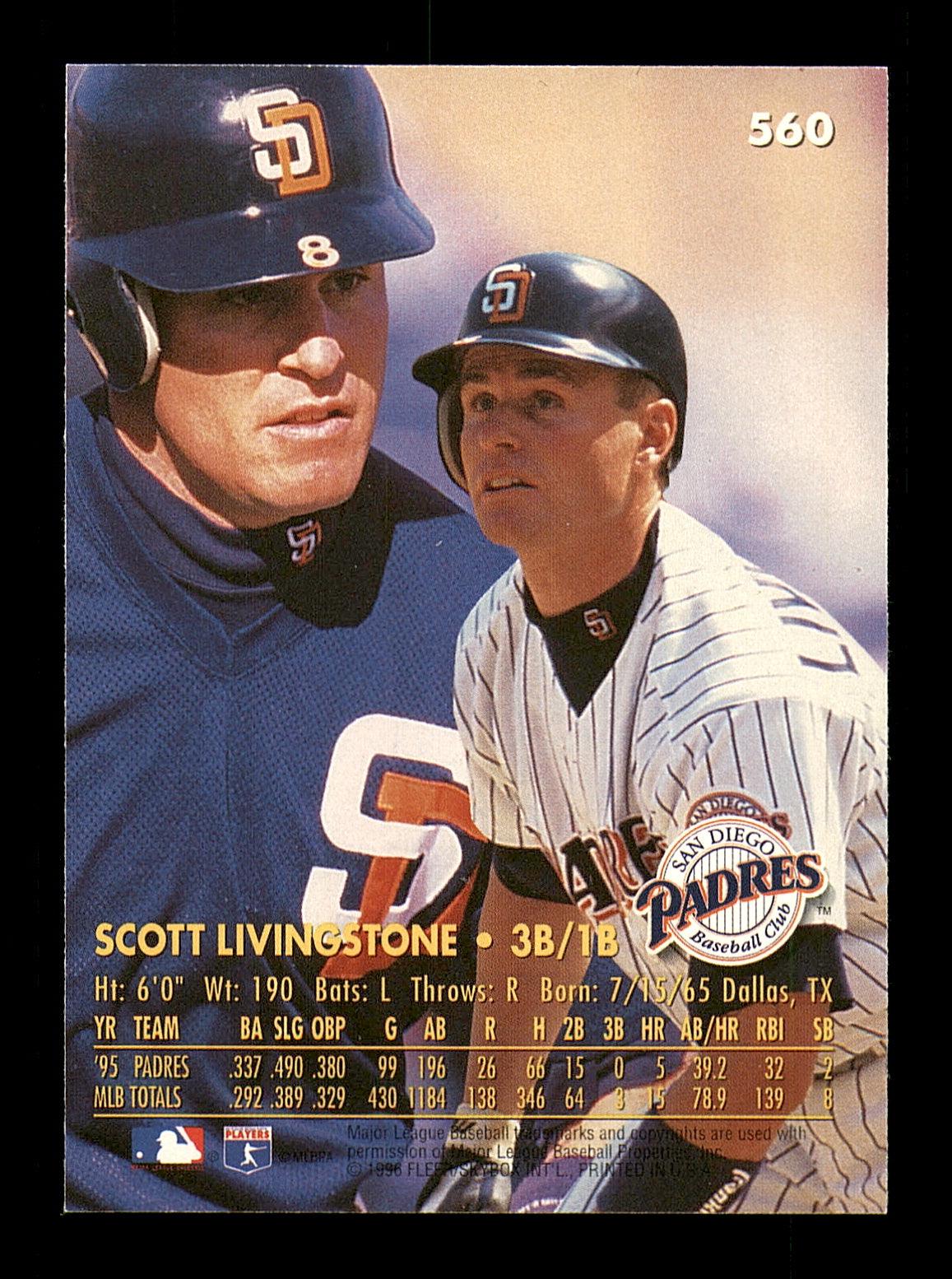Scott Livingstone Autographed 1993 Fleer Ultra Card #560 San Diego Padres SKU #184011 - Image 2