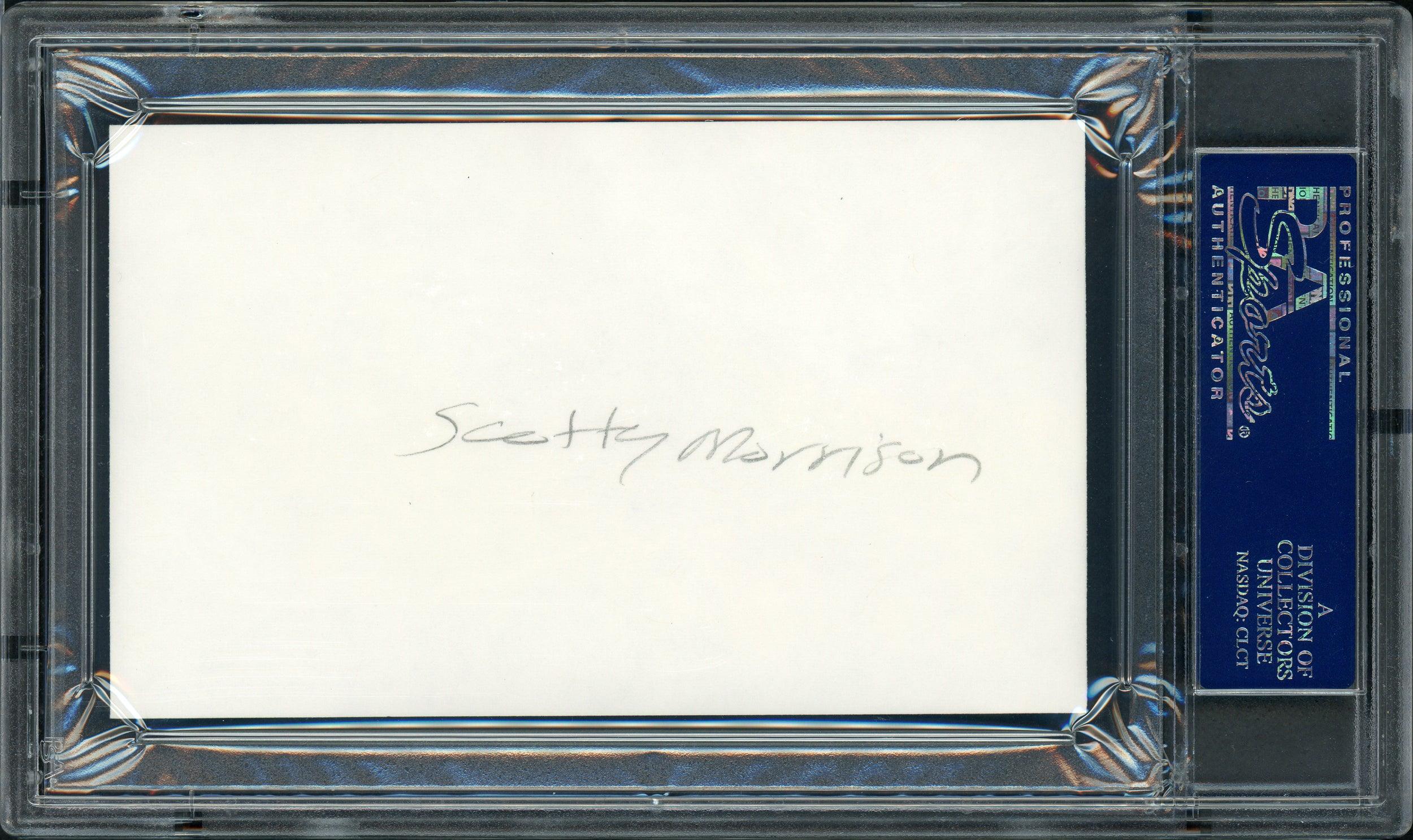Scotty Morrison Autographed 3x5 Index Card NHL Referee & President "HHOF '99" PSA/DNA #83721092 - Image 2