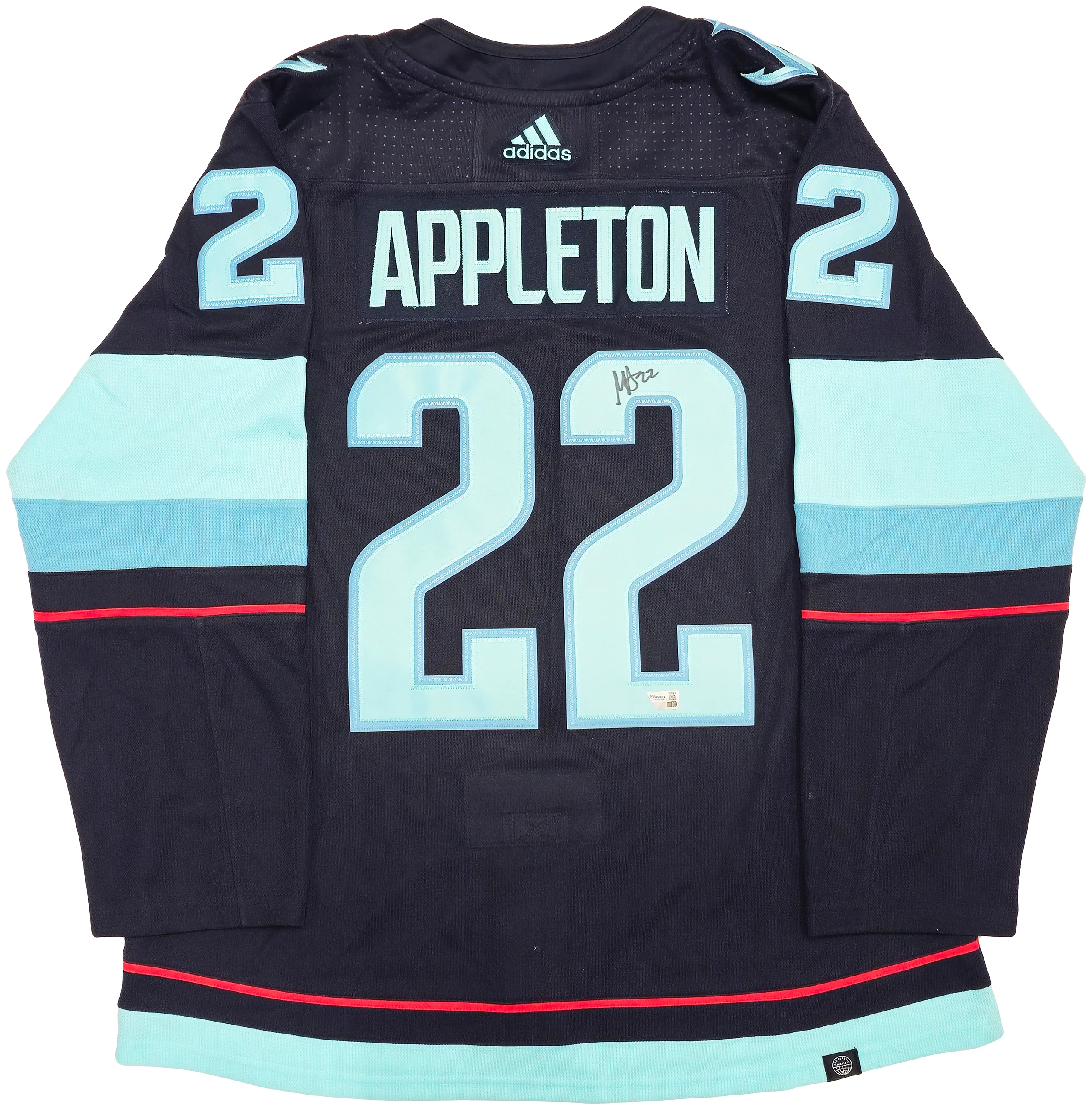 Seattle Kraken Mason Appleton Autographed Blue Adidas Authentic Jersey Size 54 With Inaugural Season Patch Fanatics Holo