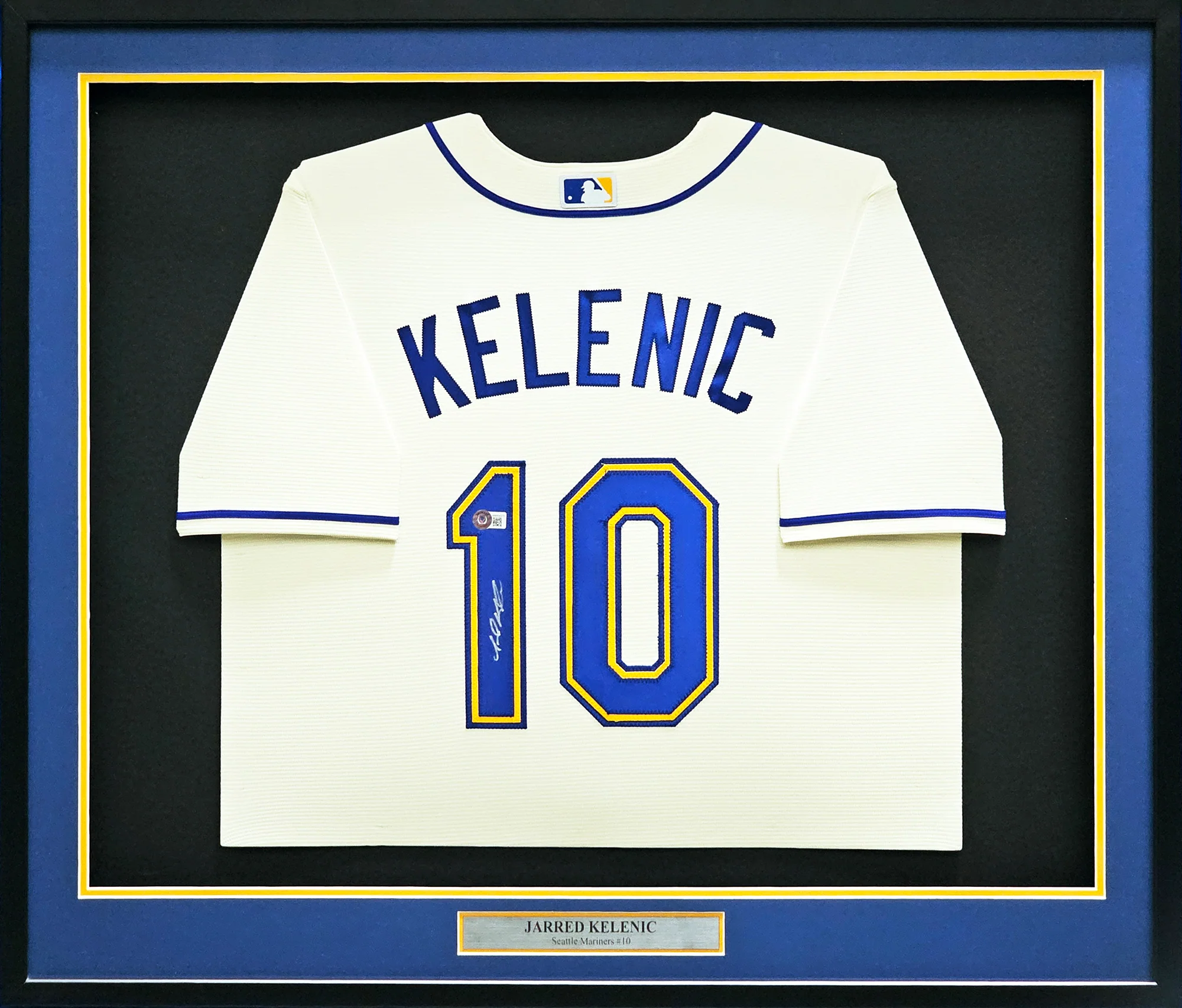 Seattle Mariners Jarred Kelenic Autographed Framed Cream Nike Jersey Beckett BAS Witness Stock #215855