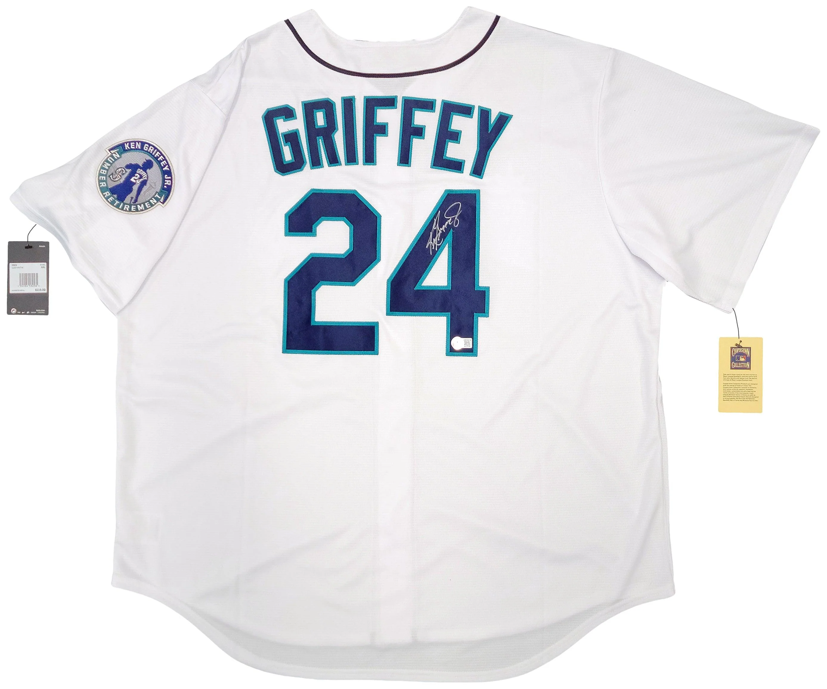 Seattle Mariners Ken Griffey Jr. Autographed White Nike Cooperstown Edition Jersey Retirement Patch Size XXL Beckett BAS QR Stock #206021 - Image 2