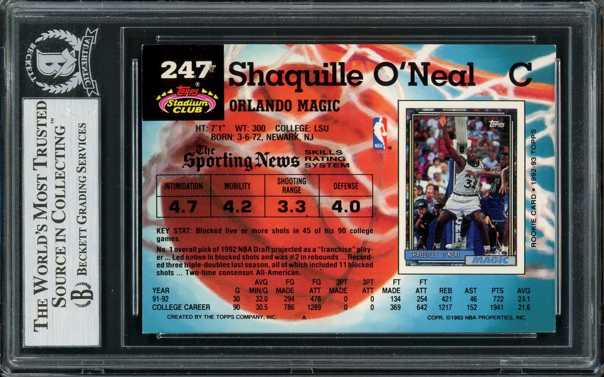Shaquille Shaq O'Neal Autographed 1992-93 Stadium Club Rookie Card #247 Orlando Magic Beckett BAS #13020282 - Image 2