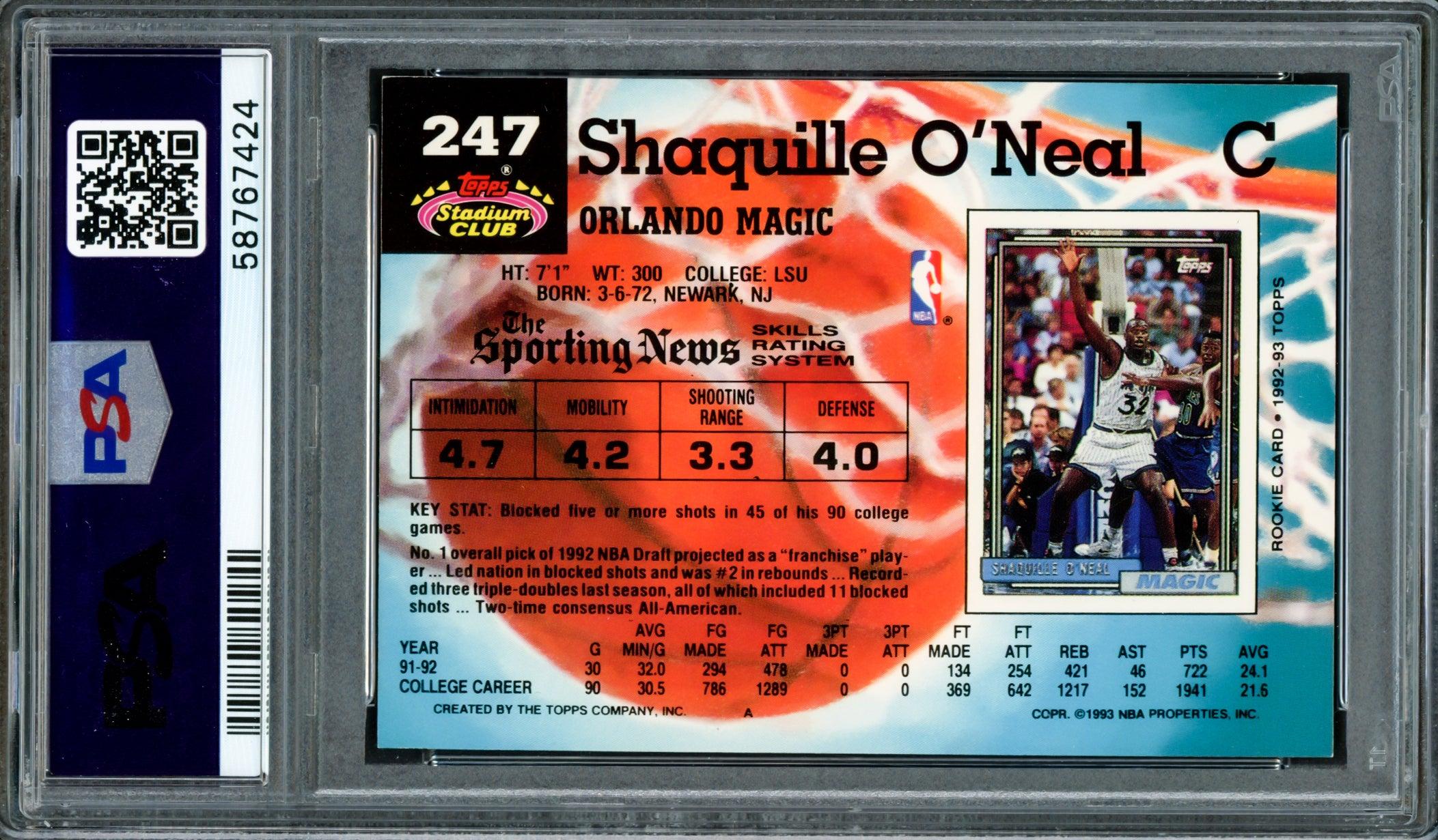 Shaquille "Shaq" O'Neal Autographed 1992 Stadium Rookie Card #247 Orlando Magic Auto Grade Mint 9 PSA/DNA Stock #207362 - Image 2