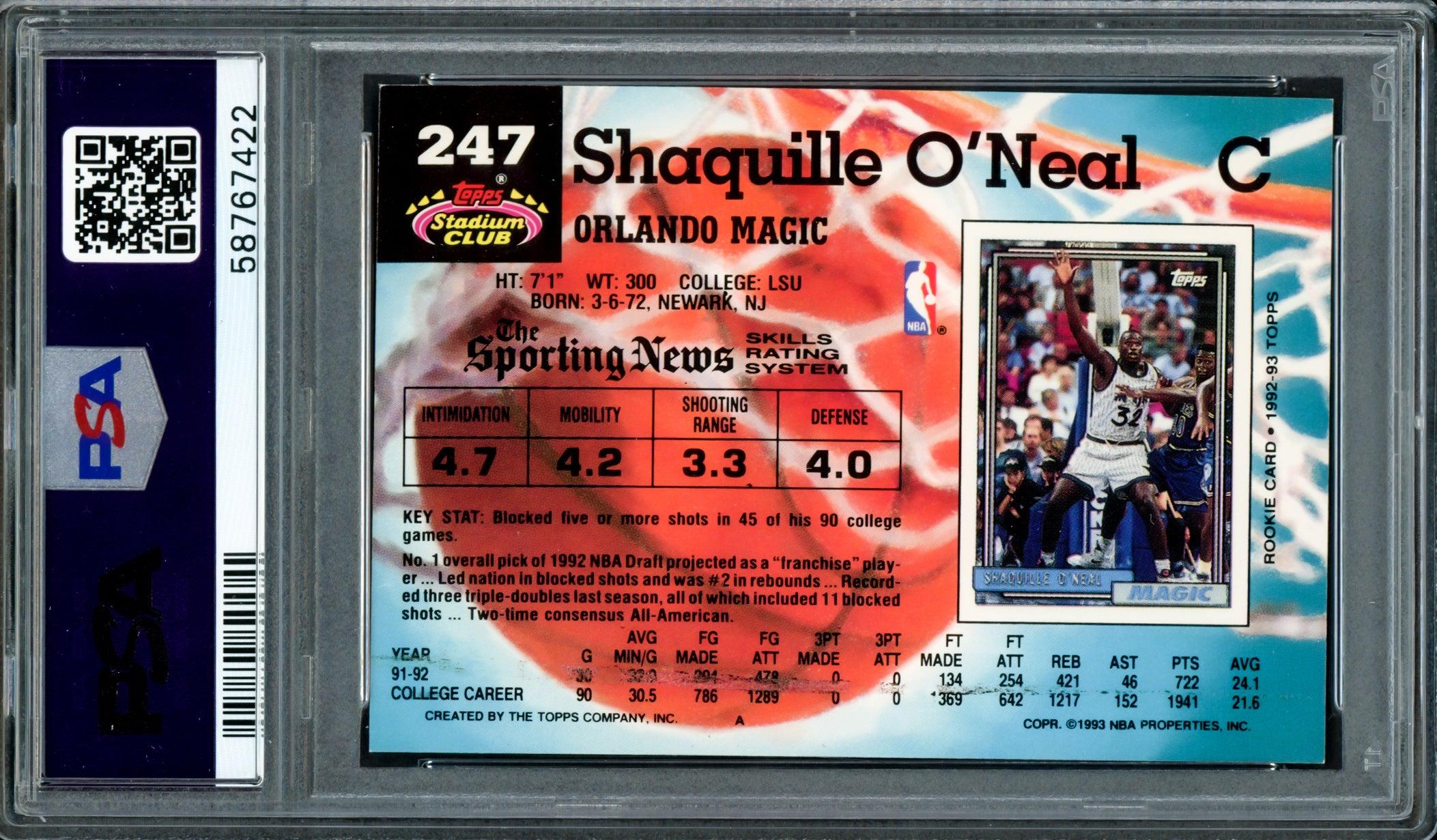 Shaquille "Shaq" O'Neal Autographed 1992 Stadium Rookie Card #247 Orlando Magic PSA 8 Auto Grade Gem Mint 10 PSA/DNA Stock #207359 - Image 2