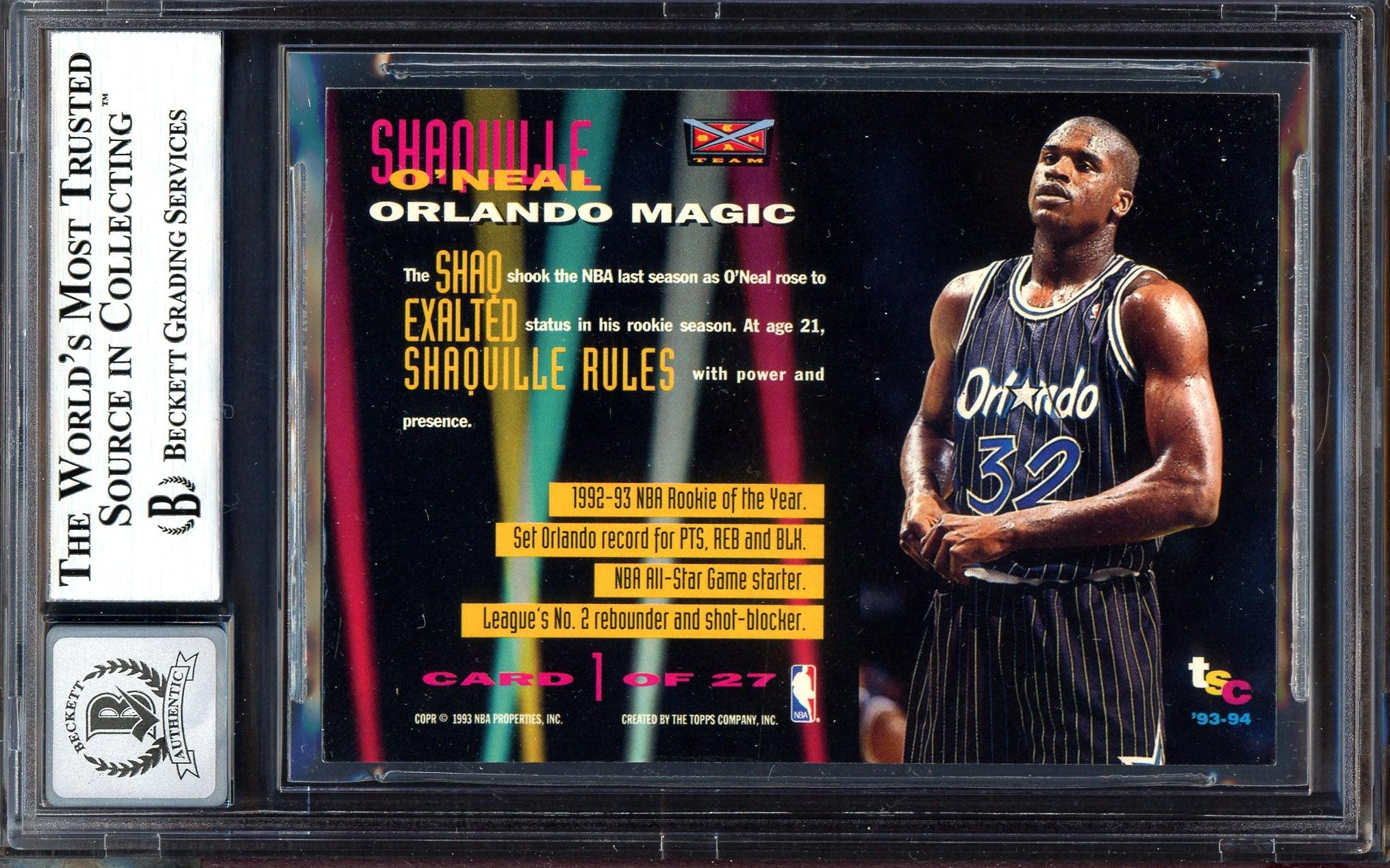 Shaquille Shaq O'Neal Autographed 1993-94 Stadium Club Beam Team Card #1 Orlando Magic Auto Grade Gem Mint 10 Beckett BAS #13315315 - Image 2