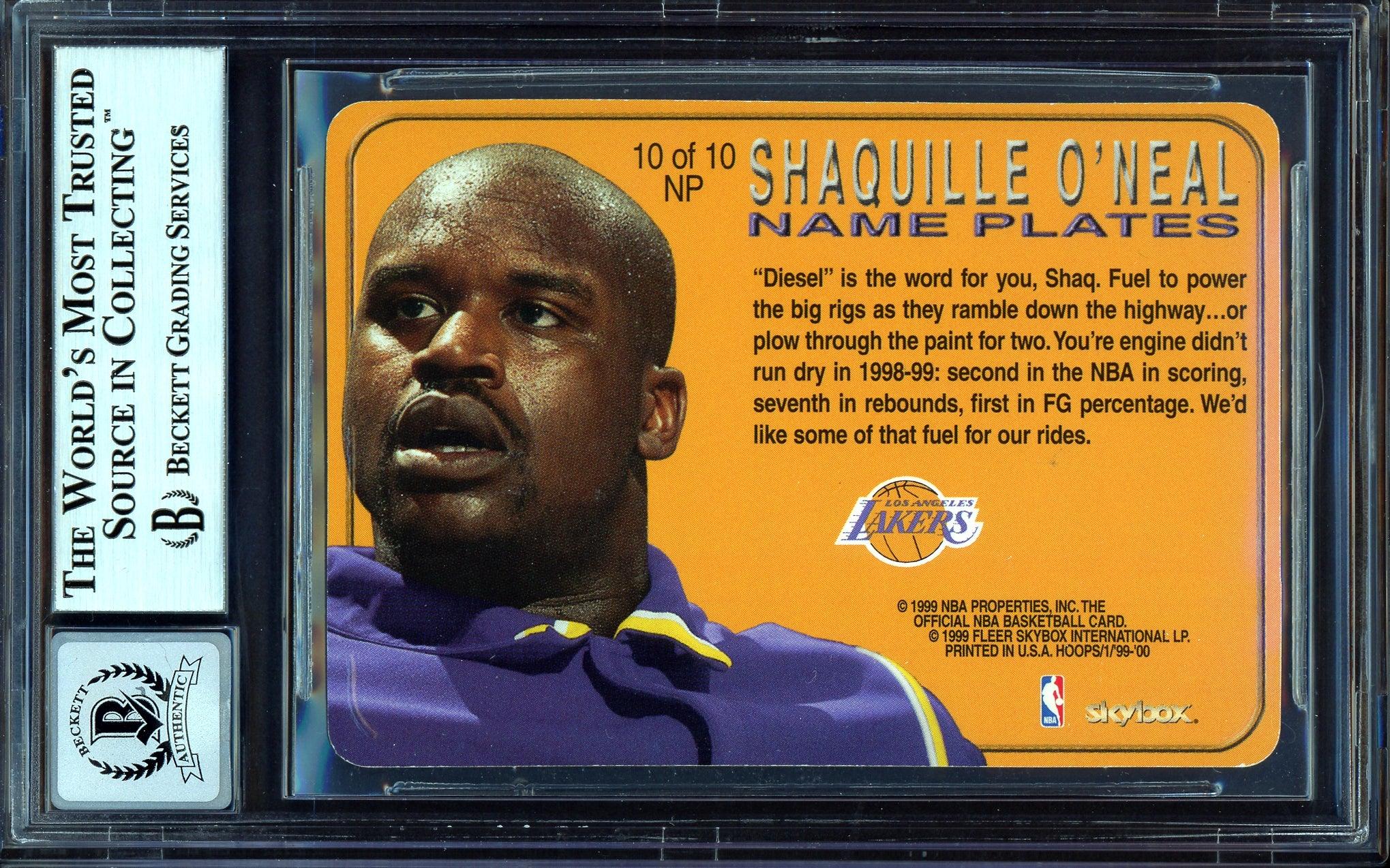 Shaquille Shaq O'Neal Autographed 1999-00 Hoops Name Plates Card #10 Los Angeles Lakers Auto Grade Gem Mint 10 Beckett BAS #13315339 - Image 2