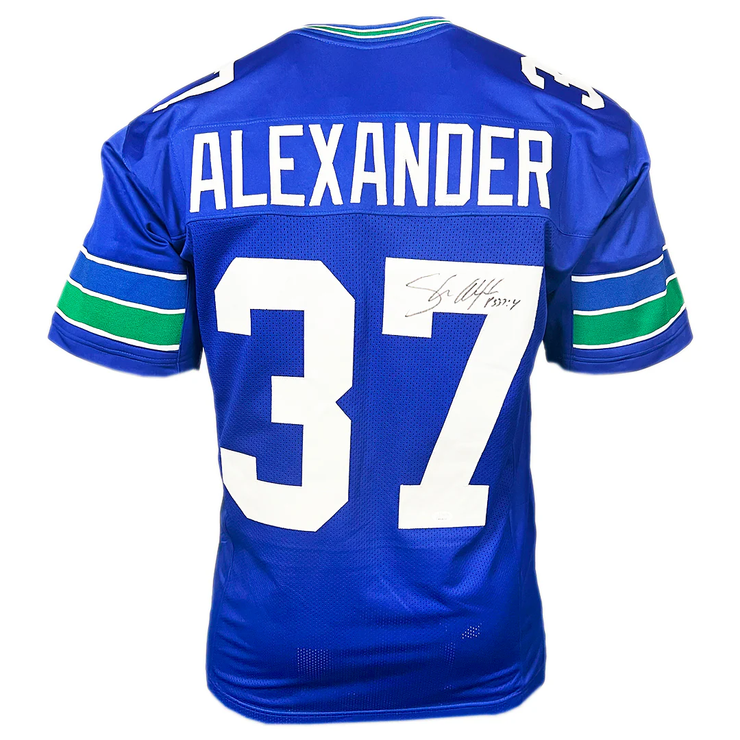 Shaun Alexander Signed Psalms Inscription Seattle Royal Blue Football Jersey (Beckett)