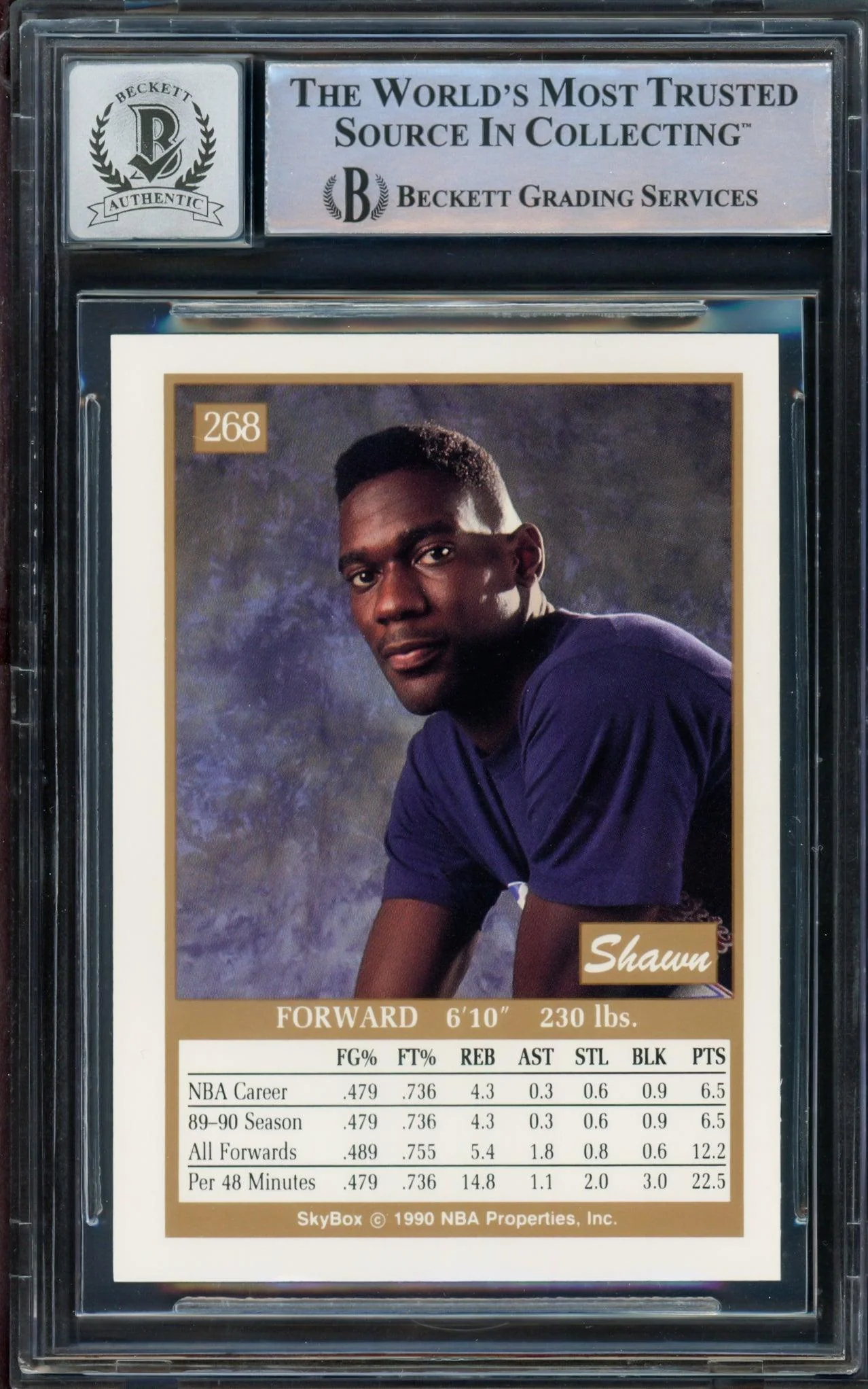 Shawn Kemp Autographed 1990 Skybox Rookie Card #268 Seattle Super Sonics Auto Grade Gem Mint 10 Beckett BAS Stock #206099 - Image 2