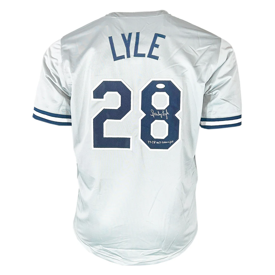 Sparky Lyle Signed 77-78 WS Champs Inscription New York Grey Baseball Jersey (JSA)