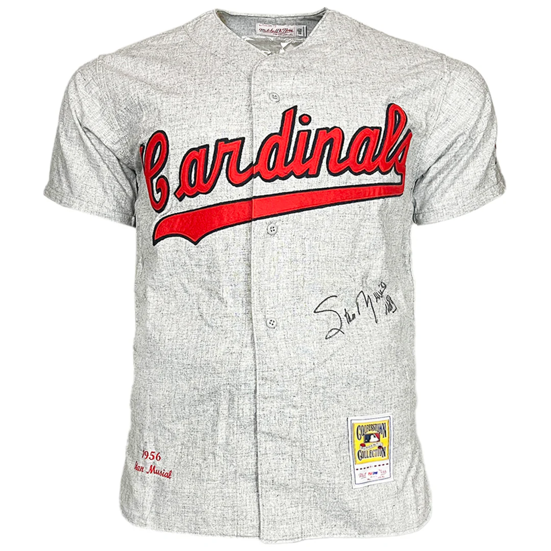 Stan Musial Signed HOF 69 Inscription Authentic St. Louis Cardinals Grey Mitchell & Ness Baseball Jersey (PSA)