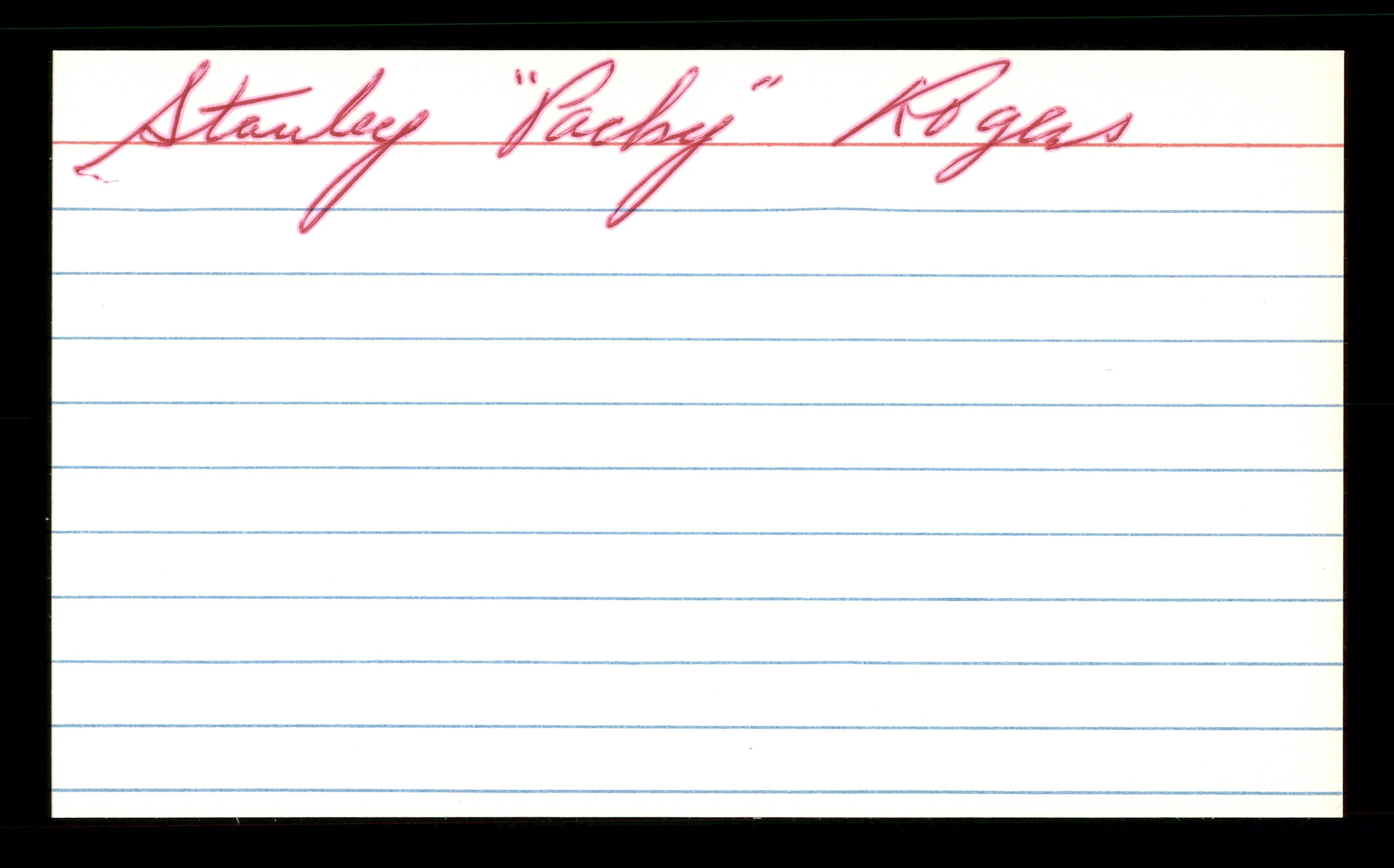 Stan Rogers Autographed 3x5 Index Card Brooklyn Dodgers SKU #174238