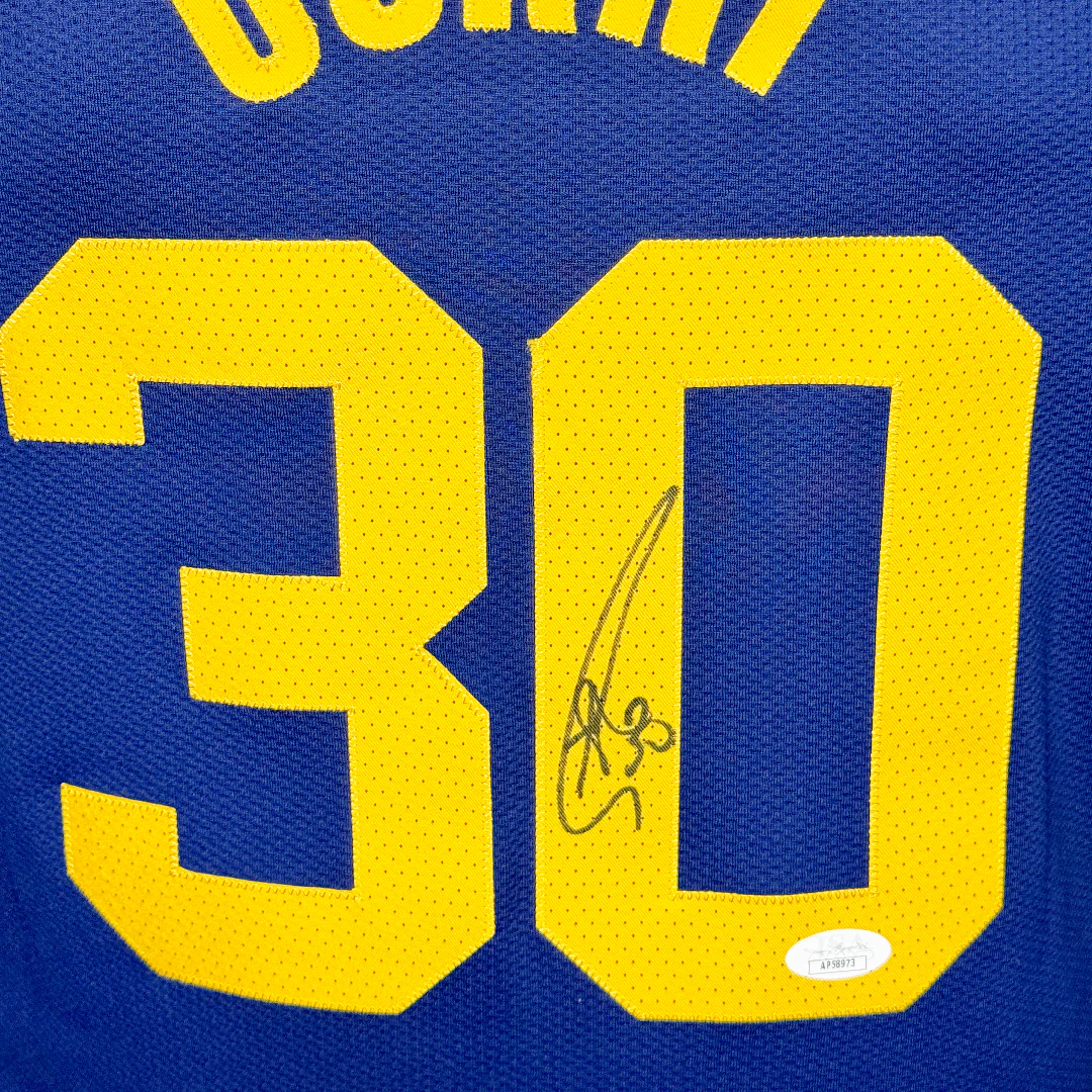 Steph Curry Signed Authentic Golden State Warriors Jordan Statement Edition Blue Basketball Jersey (JSA) - Image 2