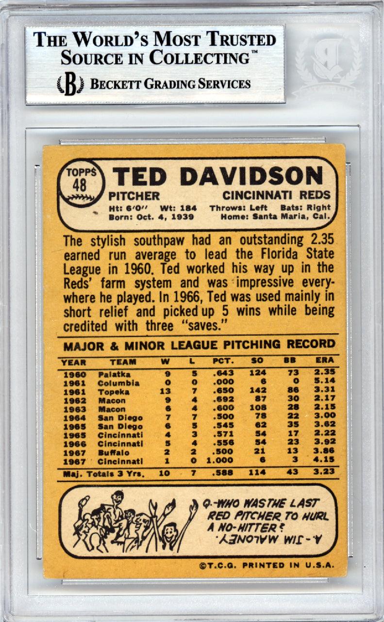 Ted Davidson Autographed 1968 Topps Card #48 Cincinnati Reds Beckett BAS #10378353 - Image 2
