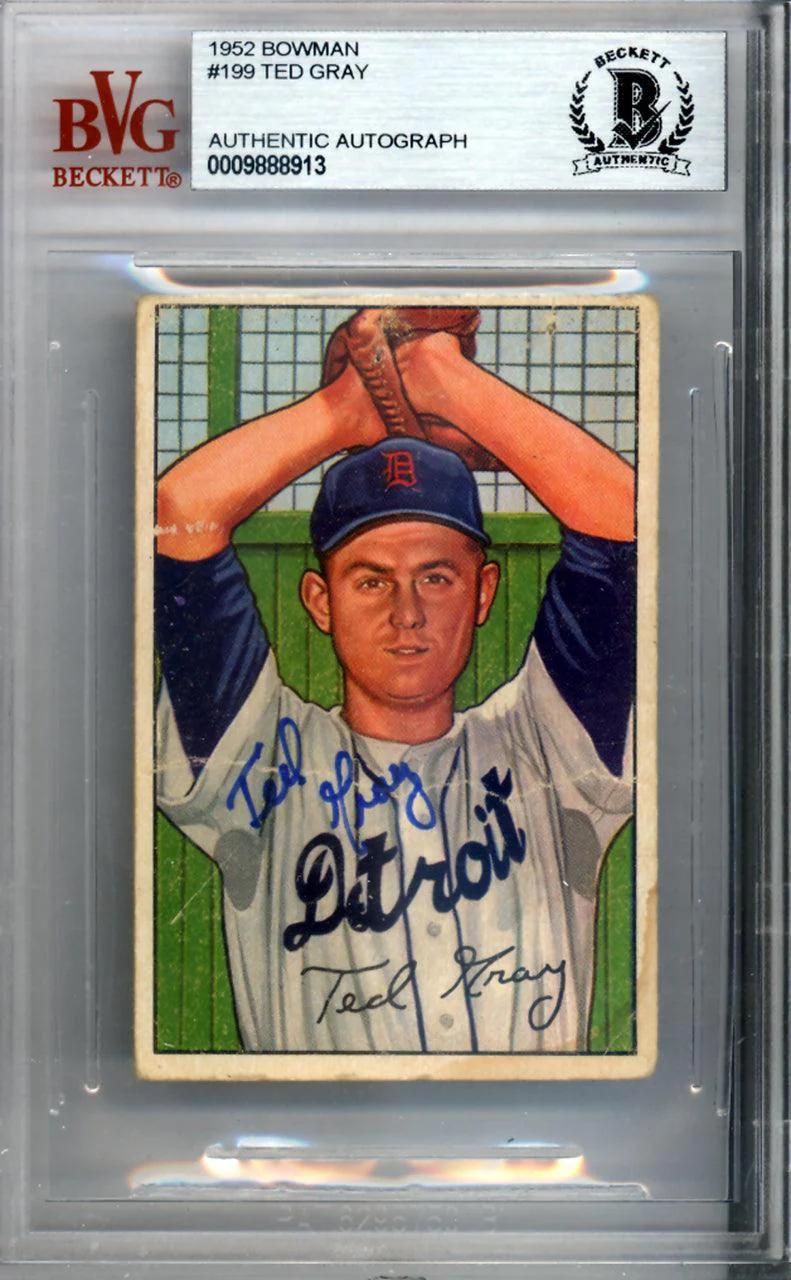 Ted Gray Autographed 1952 Bowman Card #199 Detroit Tigers Beckett BAS #9888913