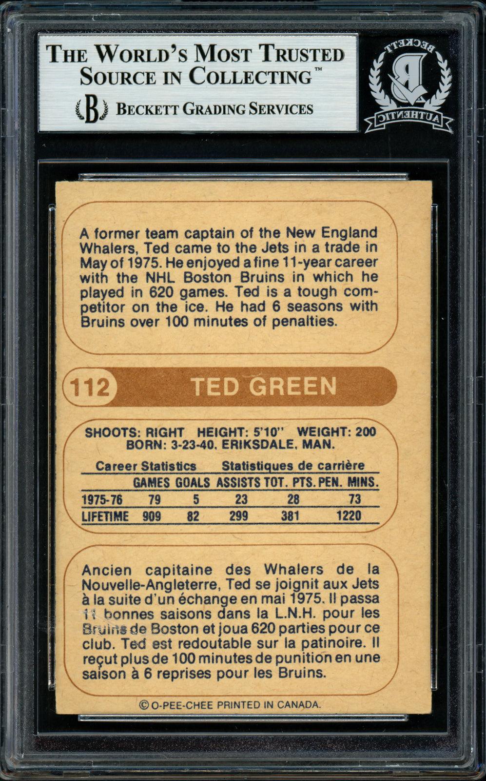 Ted Green Autographed 1976-77 WHA O-Pee-Chee Card #112 Winnipeg Jets Beckett BAS #11482179 - Image 2