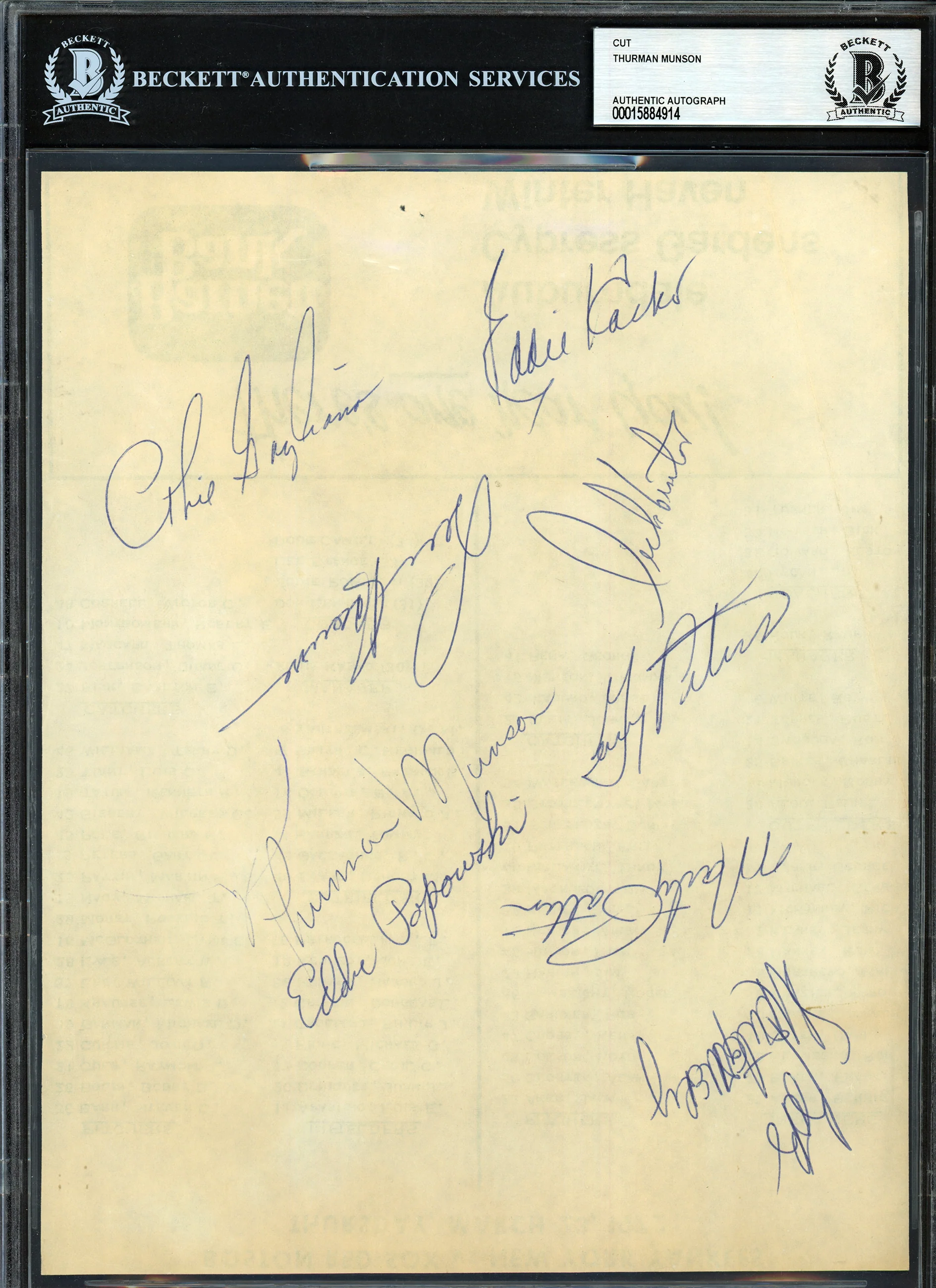 Thurman Munson Autographed 8x10 Newspaper Page Photo New York Yankees With 8 Others Beckett BAS #15884914